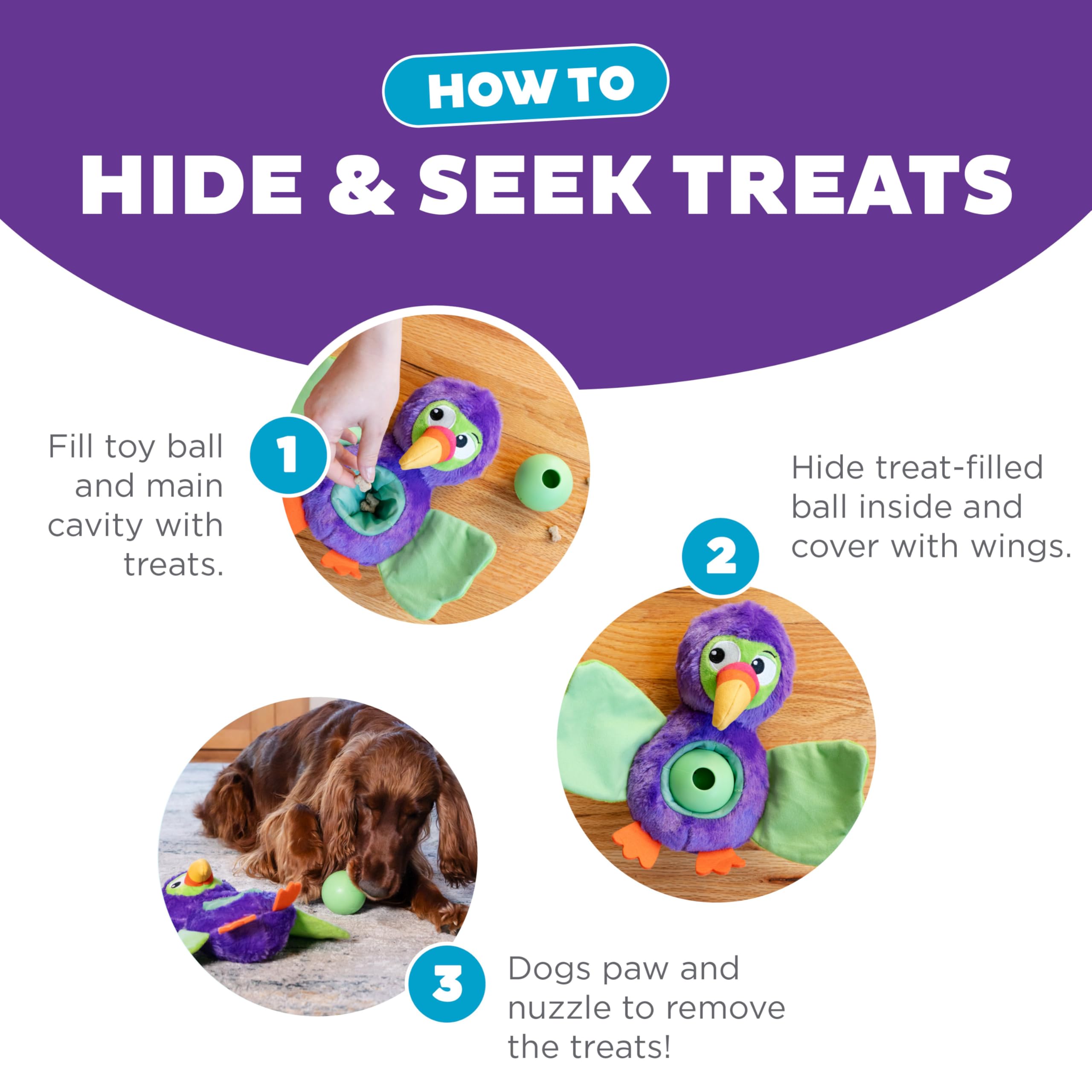 Outward Hound Hide-Ablez Plush Dog Puzzle Toy with Treat Ball, Toucan Model 71488, Multicolored
