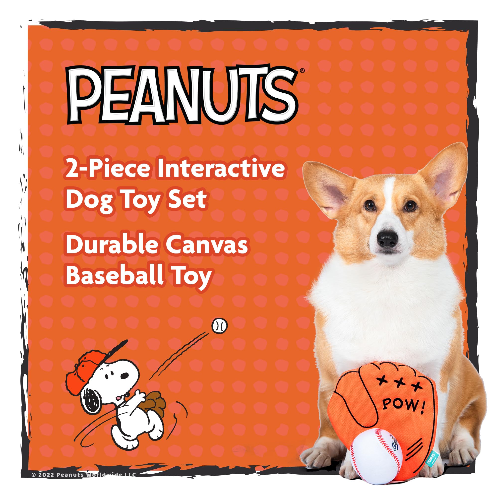 Peanuts For Pets 2-Piece Interactive Dog Toy Set - Durable Canvas Baseball Glove And Ball Toy For Large, Medium, Small Dogs - Fu