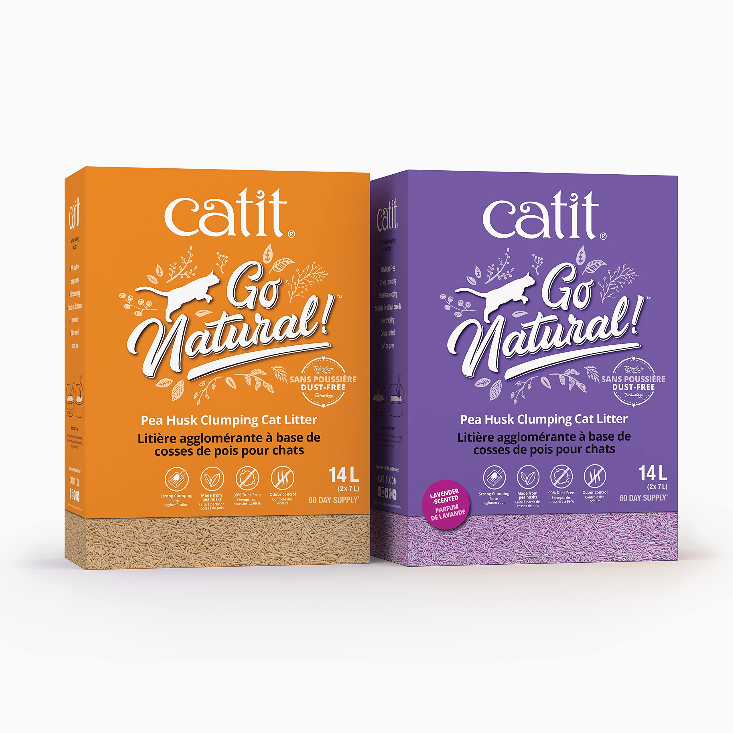 Catit - Go Natural Pea Husk Clumping Cat Litter - Lightweight, Dust Free, Easy Cleaning & Scooping, Flushable Kitty Litter With Odor Control & Subtle Fragrance - 12.3 Lbs, Lavender Scented