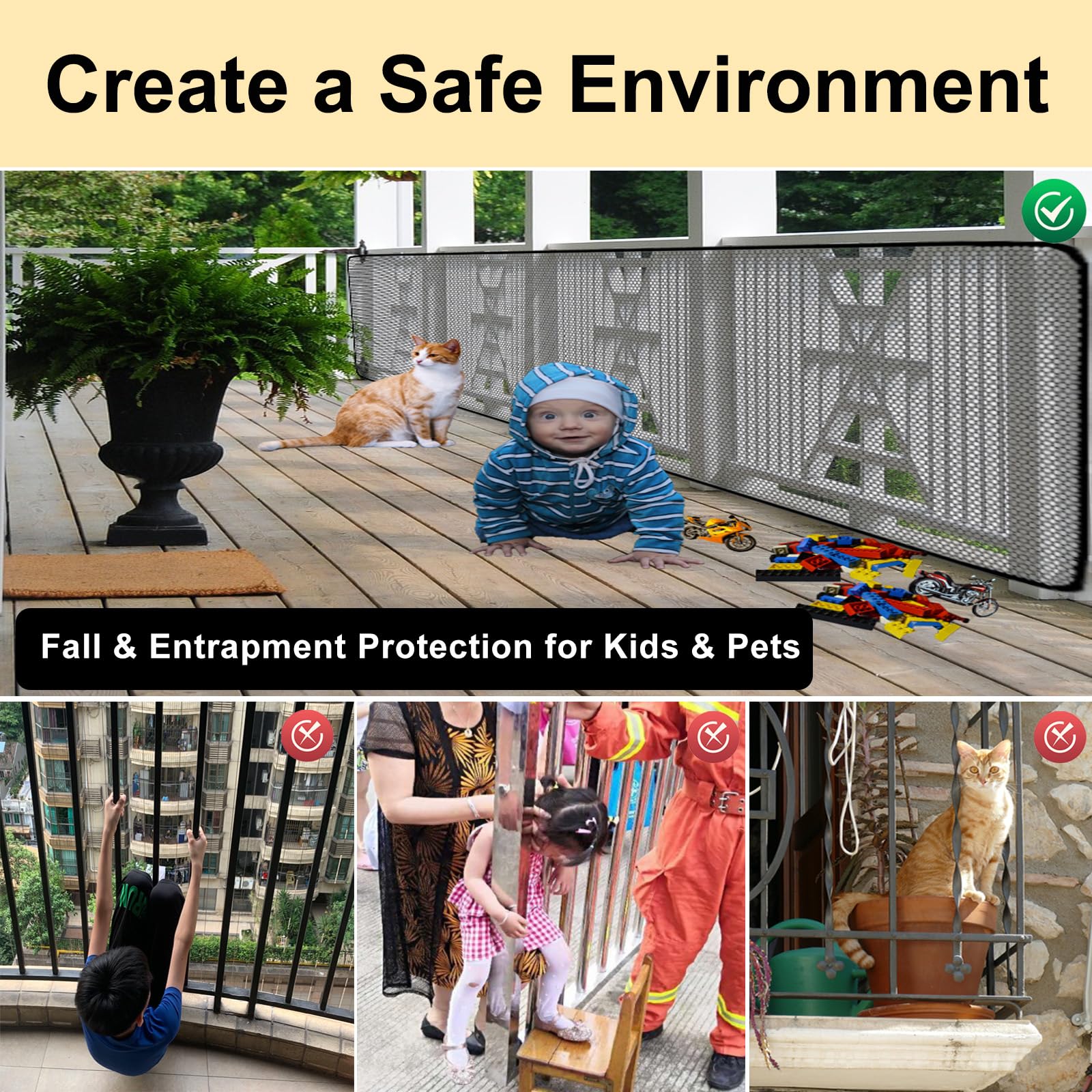 Balcony Safety Net for Kids Banister Guard-10ft X 3ft Thick Pet Balcony Guard Balcony Netting for Pets Rail Net for Balcony Apar