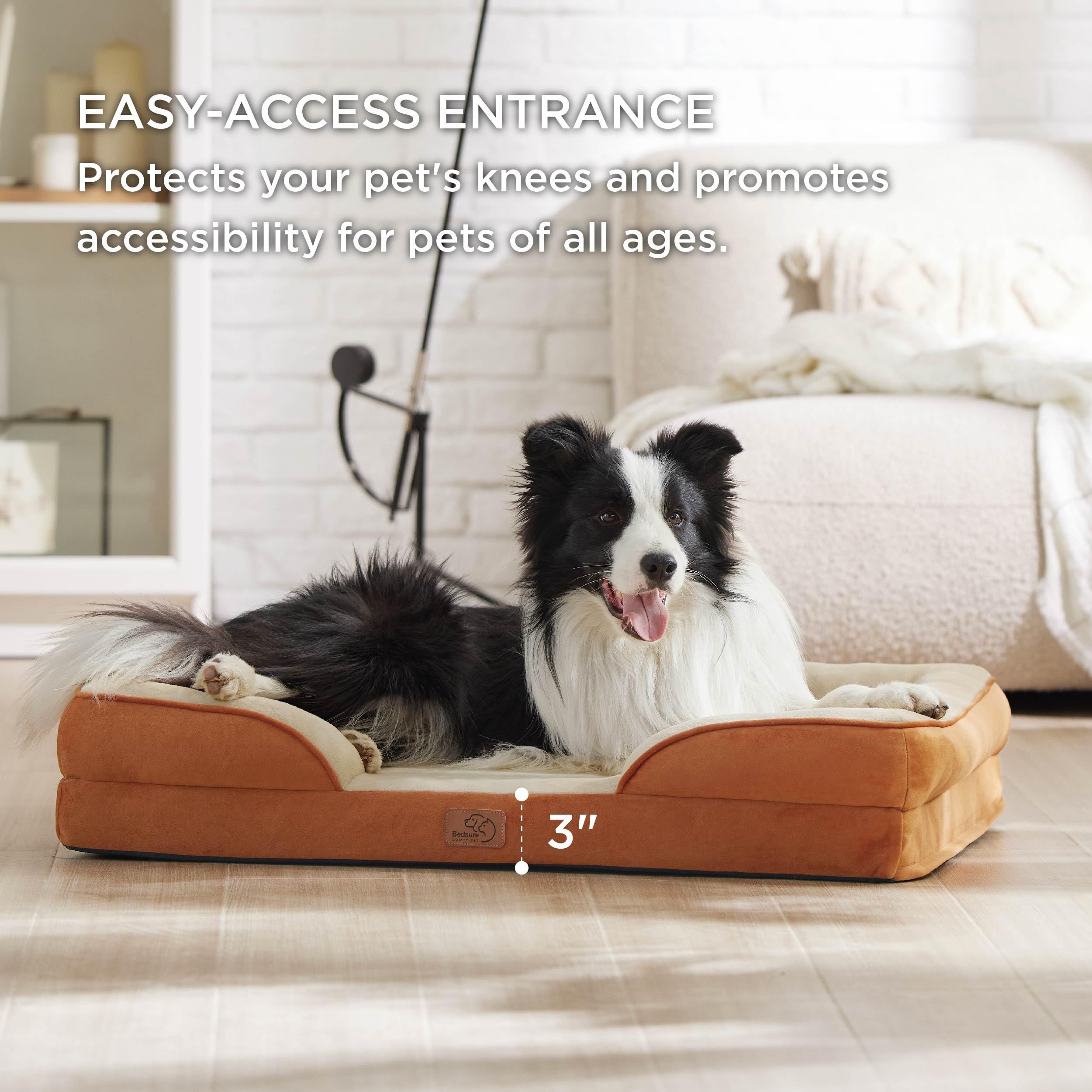 Bedsure Orthopedic Dog Bed For Large Dogs - Big Washable Dog Sofa Beds Large, Supportive Foam Pet Couch Bed With Removable Washable Cover, Waterproof Lining And Nonskid Bottom, Caramel