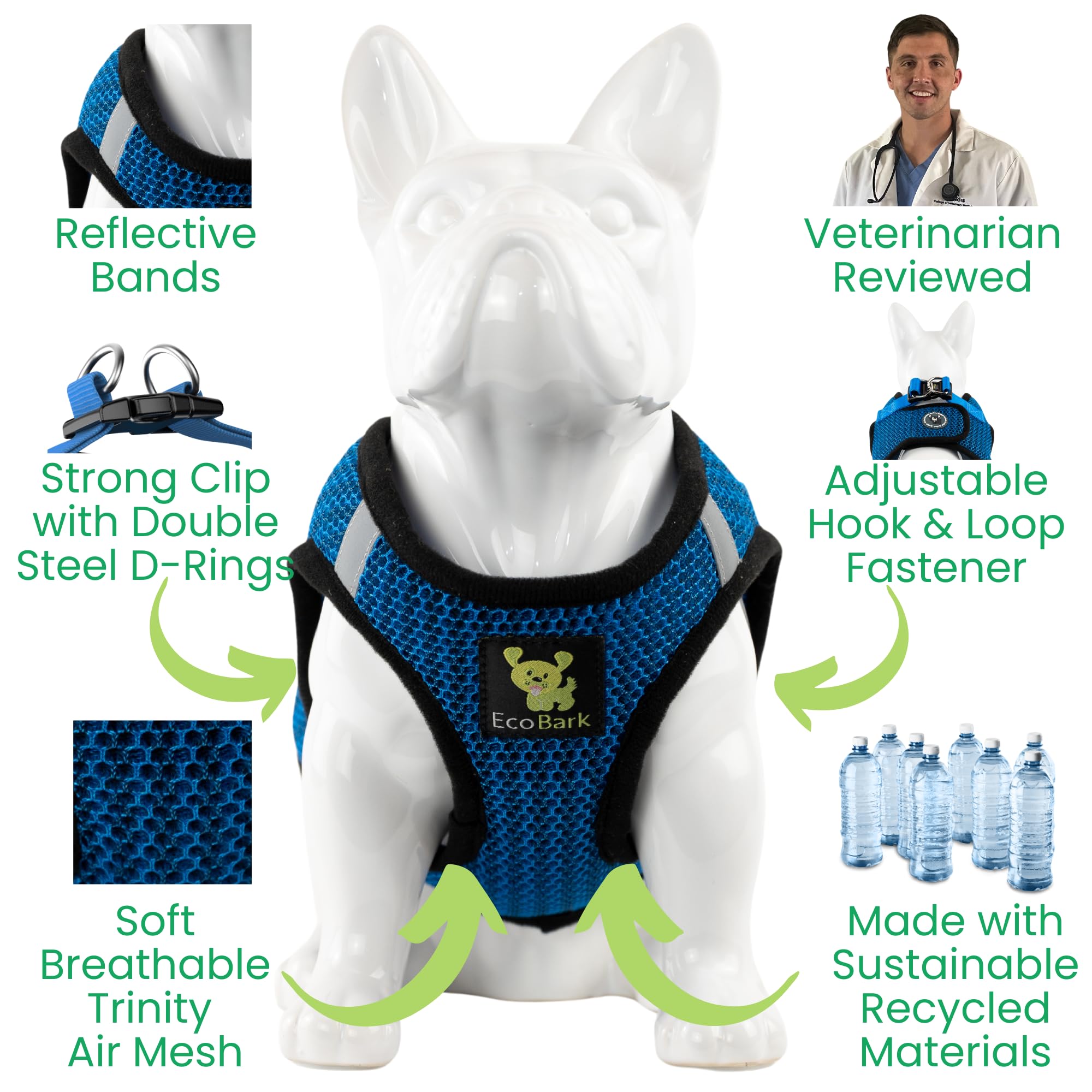 Ecobark Dog Harness - Teacup Dog Harnesses For Xxs, Xs, And Small Dogs - Step In Mesh Mini Body Halter - Puppy To Senior Dogs - Toy Breed Dog Harness Vest Under 5 Pounds Lbs (Xxxs, Bright Blue)