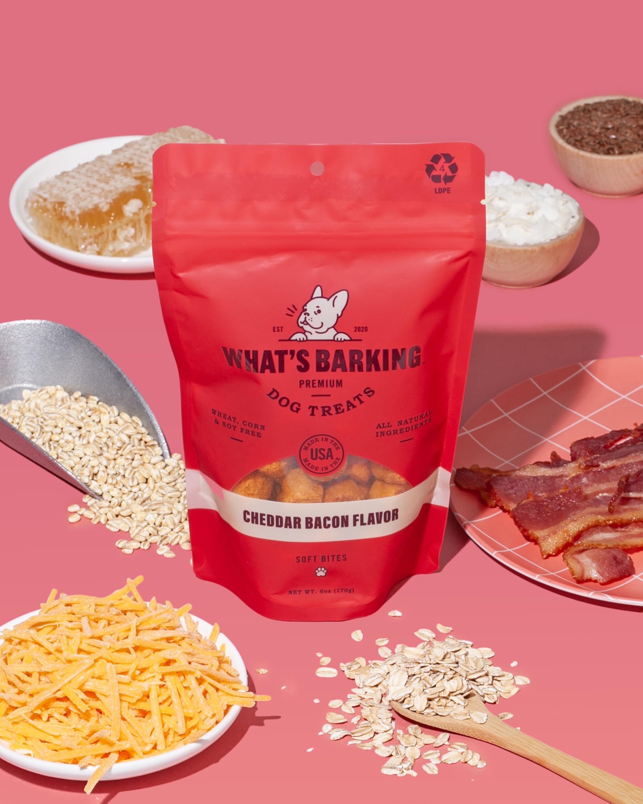 Whats Barking Soft Bites - Premium Dog Treats, Natural Ingredients, Made in The USA (6 oz, Cheddar Bacon)
