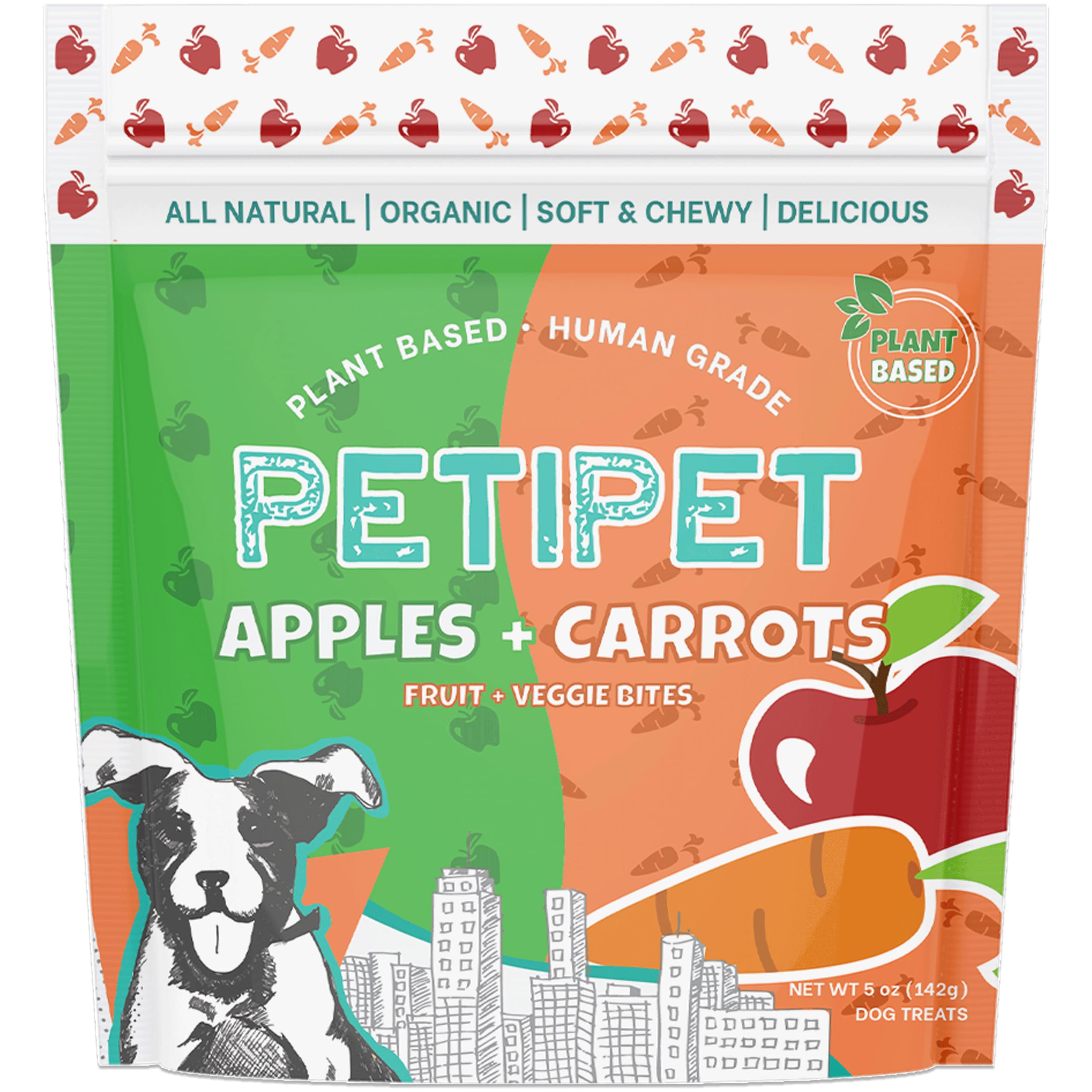 PETIPET Apples+Carrots Plant-Based Fruit Dog Treats - Carrot and Apple Soft & Chewy - Healthy Vegetarian, Vegan Dog Treats with 