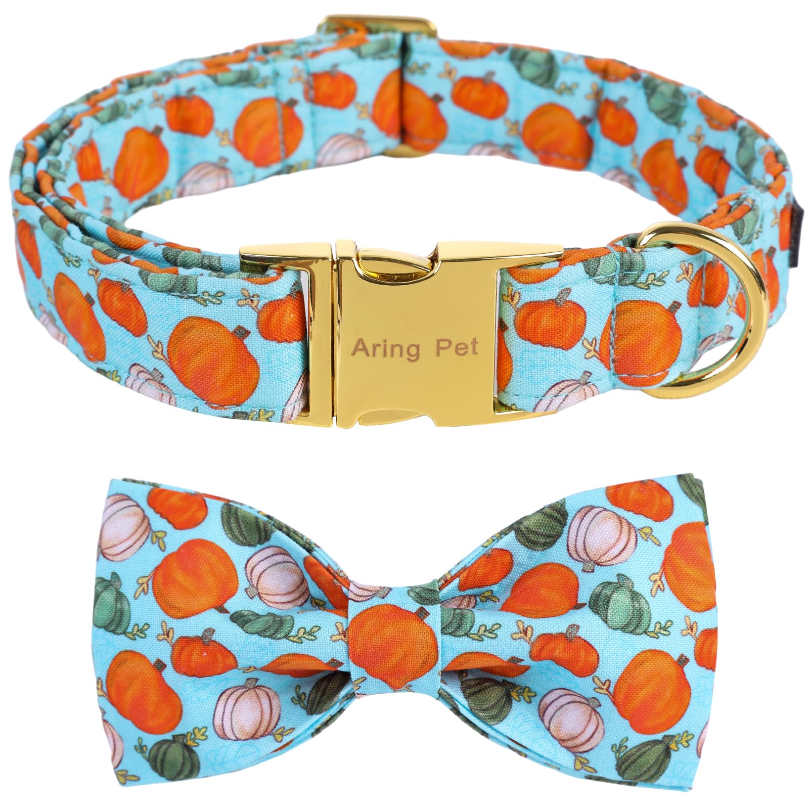 Aring Pet Halloween Dog Collar Cotton Pumpkin Dog Collar With Bow, Adjustable Blue Pumpkin Dog Collars Puppy Collars With Metal Buckle
