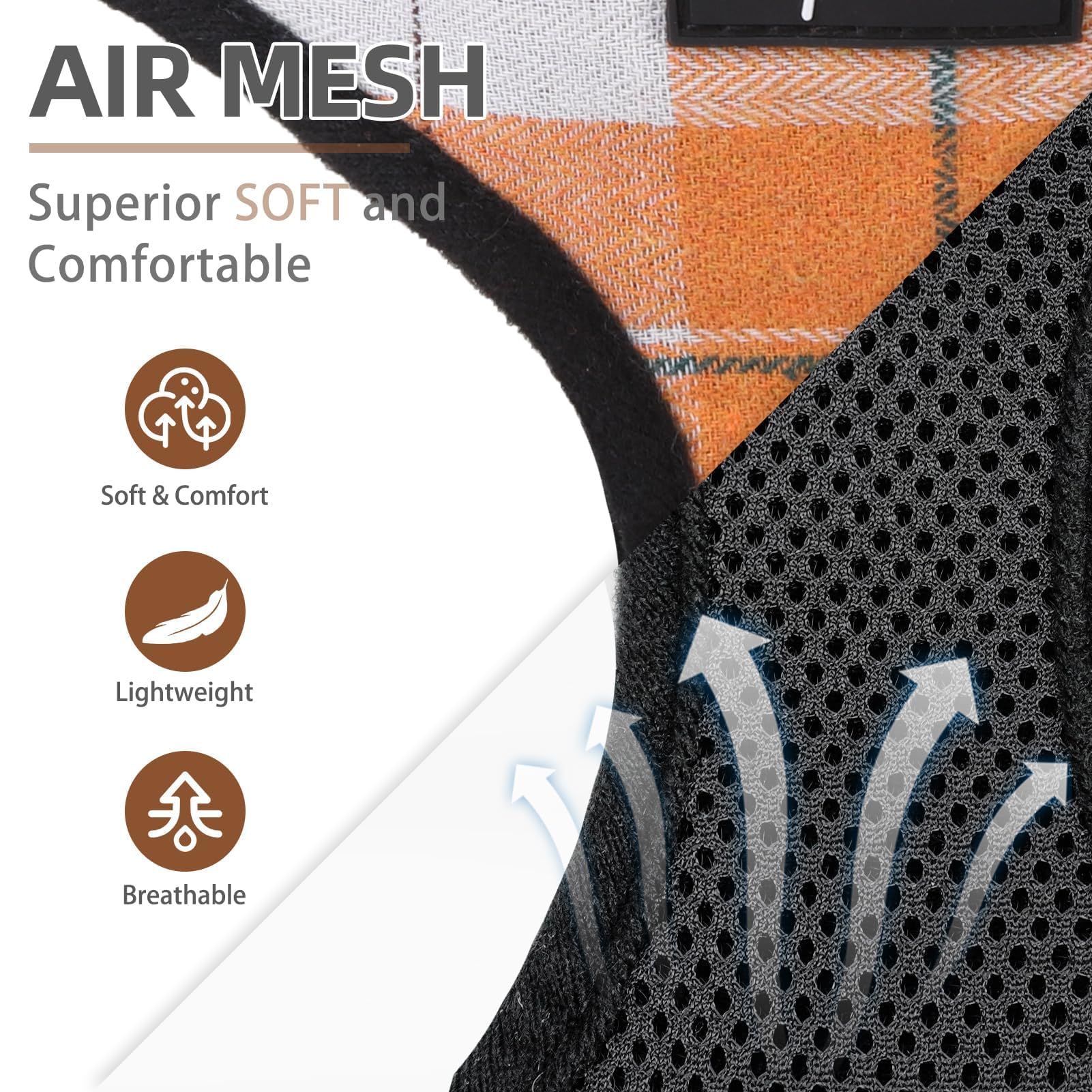 Pupteck Soft Mesh Dog Harness And Leash Set Pet Puppy Cat Comfort Padded Vest No Pull Harnesses, Orange, M