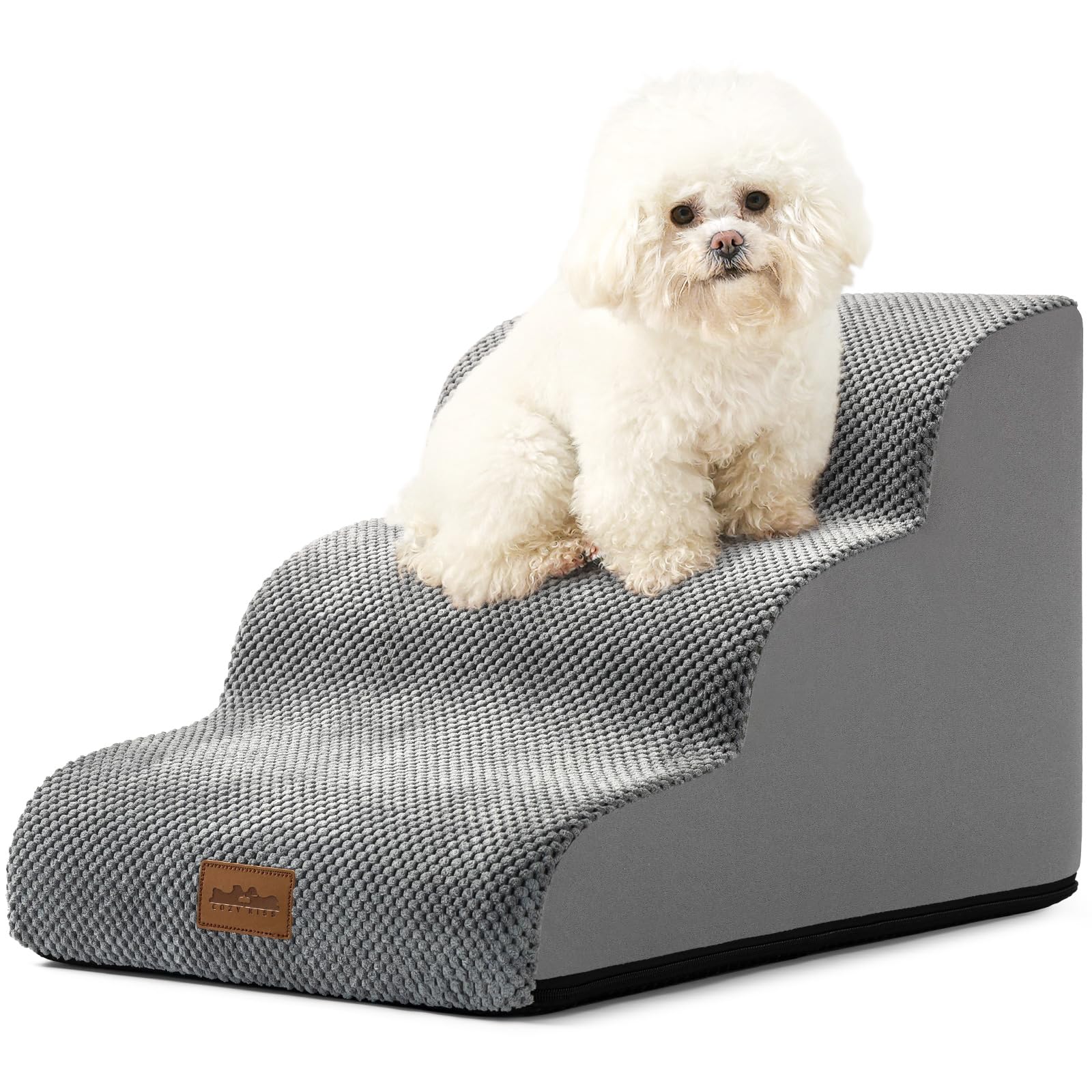 Cozy Kiss Dog Stairs For Small Dogs 15.7'' H, Curved Dog Step For Puppy, Older Cat, Medium Pet Ramp For Sofa, Couch Or Bed, Ladd