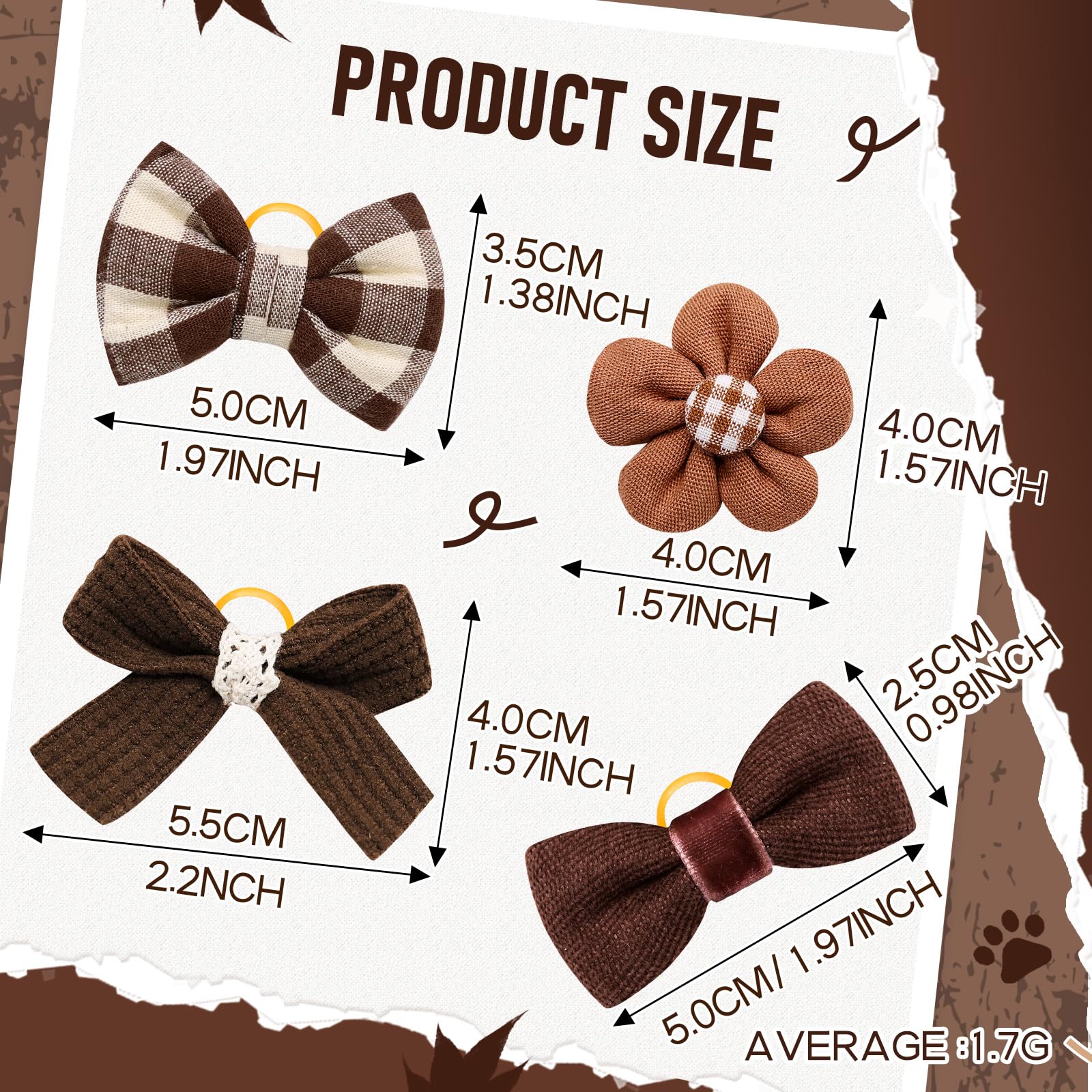 Mruq pet 20pc Brown Small Dog Hair Bows, Mix Holiday Dog Hair Bows for Yorkie Dogs, Puppy Dog Hair Accessories with Rubber Bands