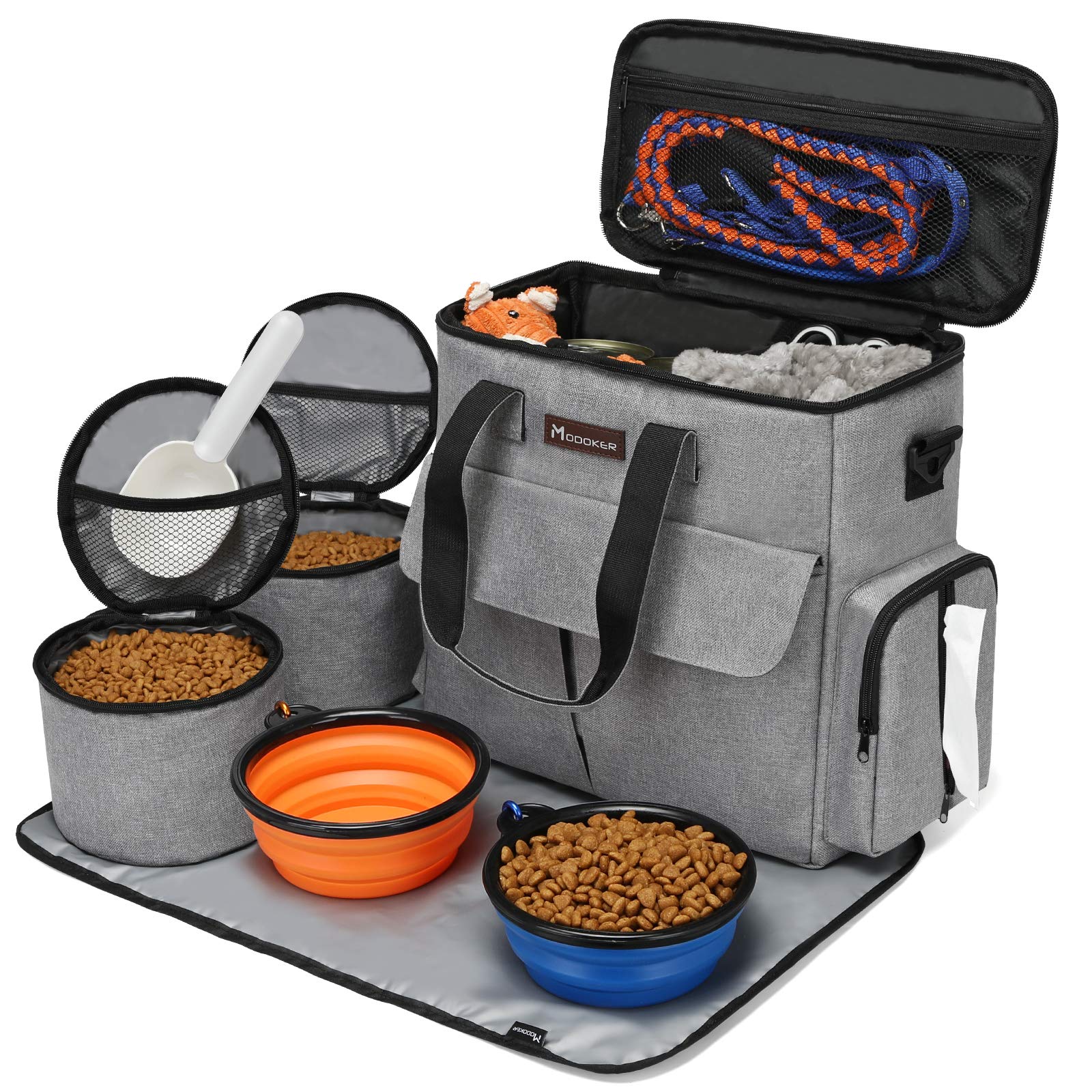 Modoker Dog Travel Bag, Weekend Pet Travel Set for Dog and Cat, Airline Approved Tote Organizer with Multi-Function Pockets, 2 F