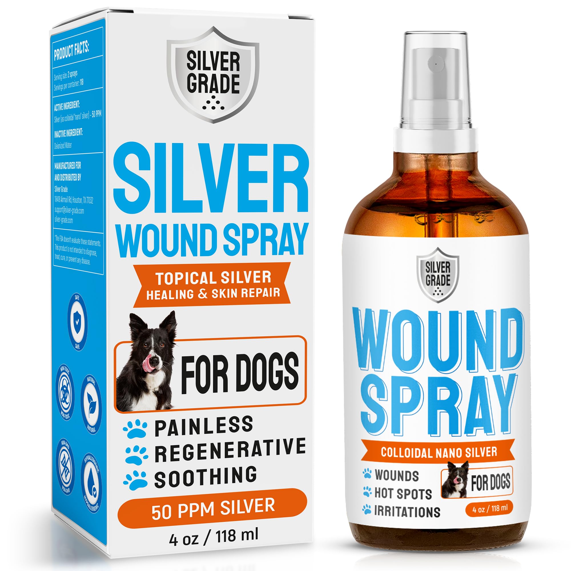 Silver Dog Wound Spray Helps with Hot Spots, Irritations, Bites, Burns, Rashes, Itch, Scratching - Better Use with a Dog Cone to