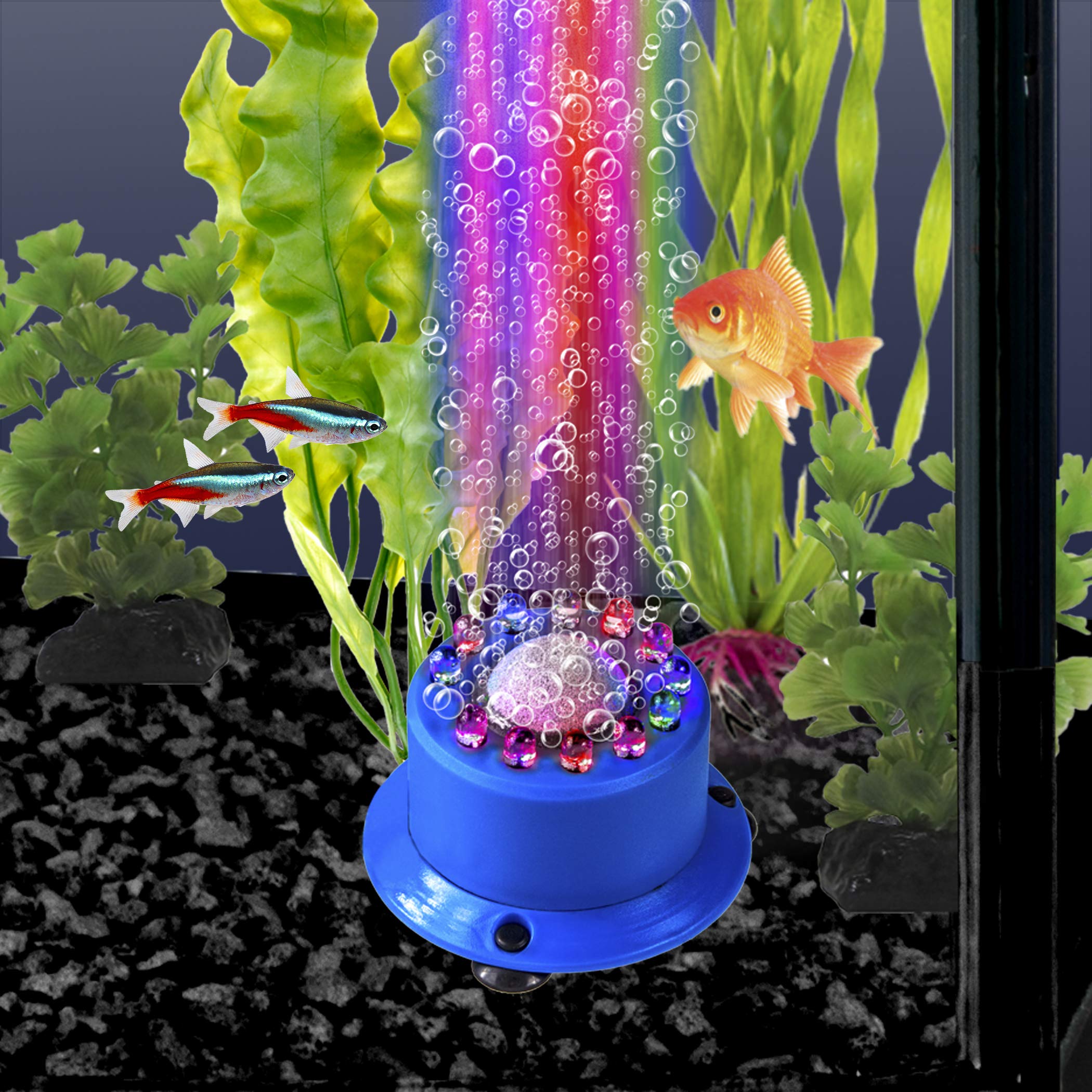 Penn-Plax Cascade Multi-Colored Rainbow LED Air Stone - Great Bubbler for Freshwater & Saltwater Aquariums - 2.5    Diameter