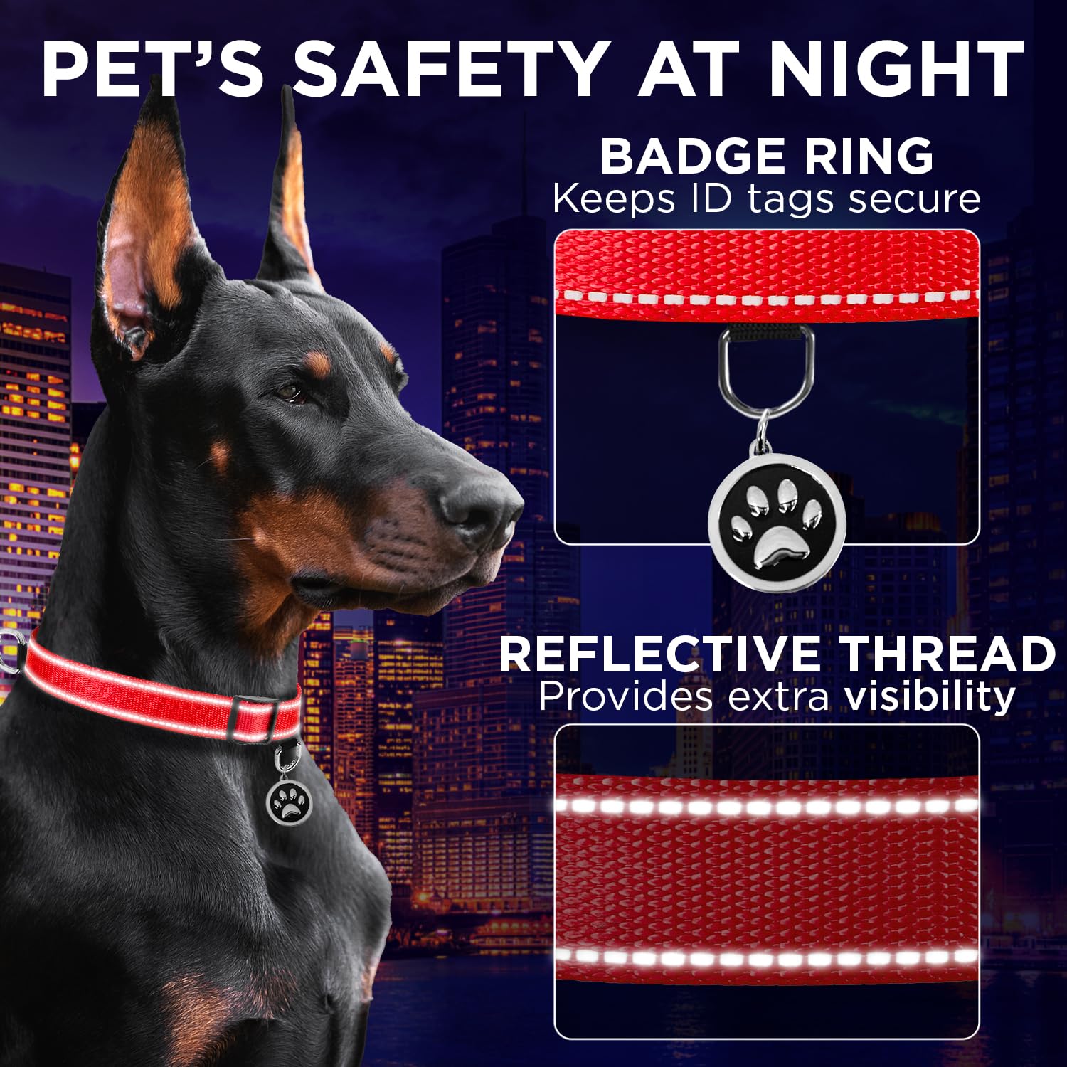 Teceum Reflective Dog Collar - Red - Xxs - Basic Nylon Pet Collar - Quick Release Buckle - Fits Small, Medium And Large Dogs, Pu