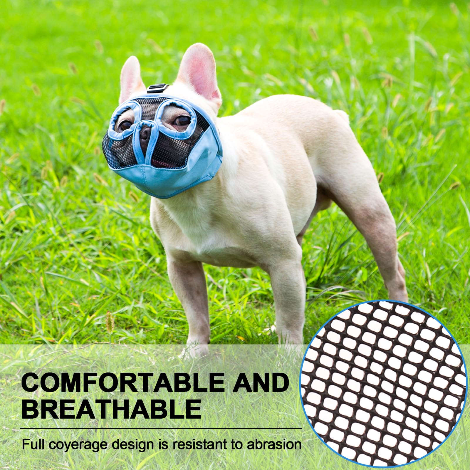 Jyhy Short Snout Dog Muzzles- Adjustable Breathable Mesh Bulldog Muzzle For Biting Chewing Licking Training Grooming Dog Mask (B