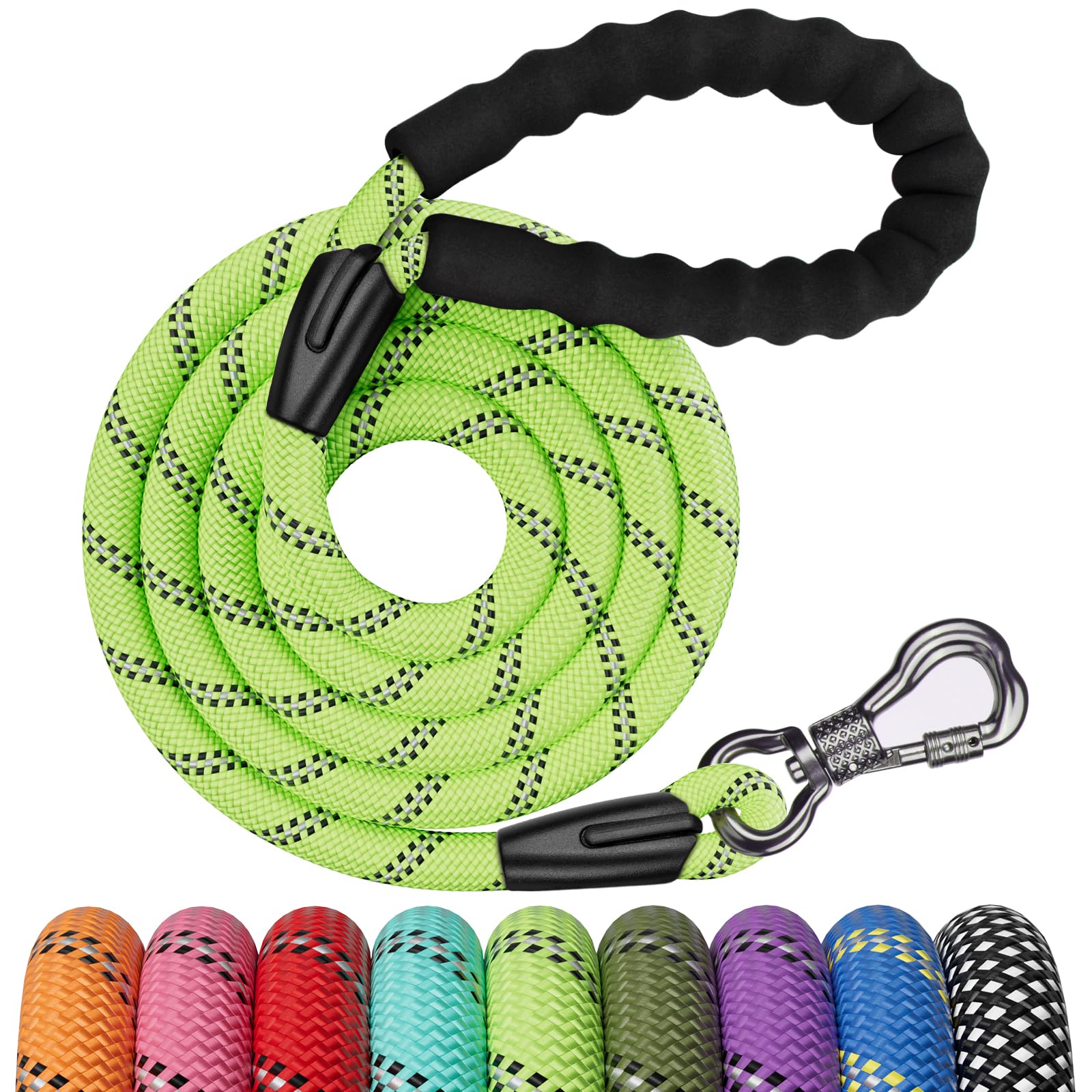 Ntr 3Ft Heavy Duty Dog Leash, Green Rope Dog Leashes With Swivel Lockable Hook And Comfortable Padded Handle, Cat Puppy Leash Le