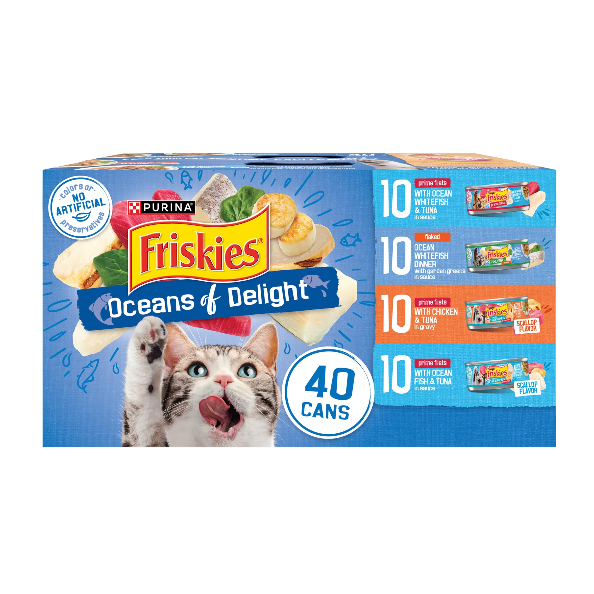 Purina Friskies Wet Cat Food Variety Pack, Oceans of Delight Flaked and Prime Filets - 48 ct. Can