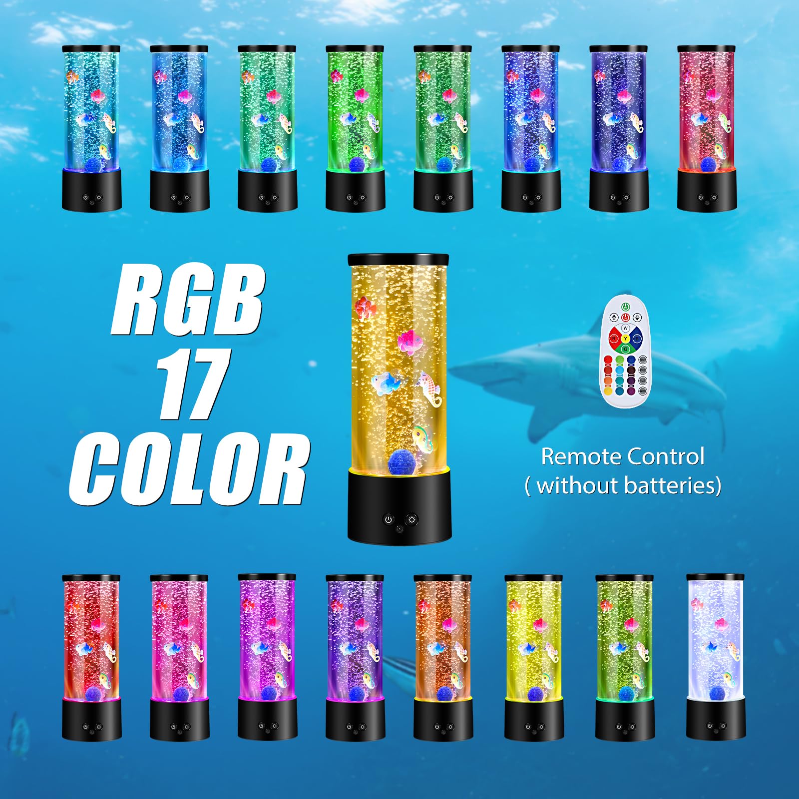 Bubble Fish Lamp, 17 Colors Aquarium Liquid Motion Lamps Sensory Bubble Tube Lamp, Artificial Fish Tank Tabletop Night Light for