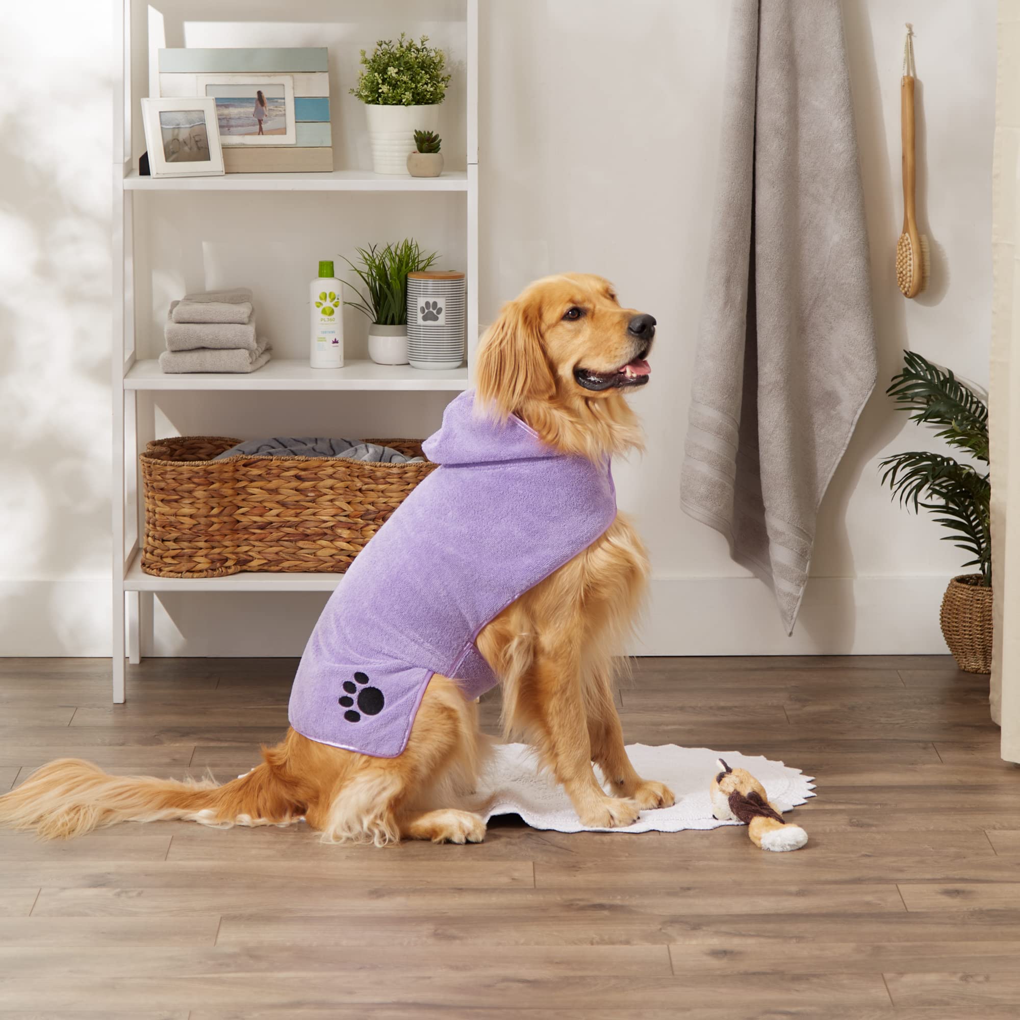LAVENDER - EMBROIDERED PAW LARGE PET ROBE