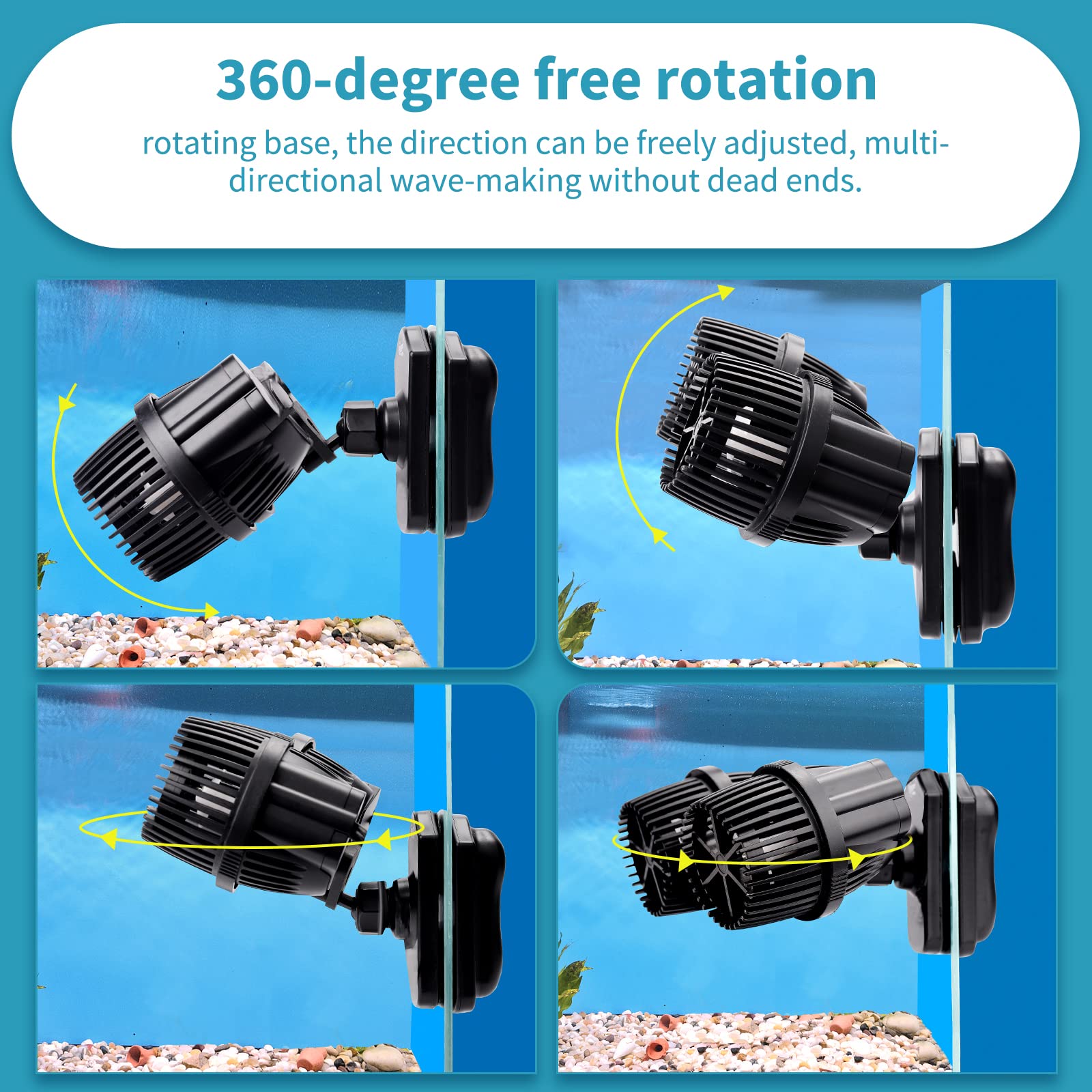 Hygger 4200Gph Double Head Aquarium Circulation Pump, Quiet 12W Aquarium Wave Maker, With Strong Magnetic Suction Base, 360Adjus