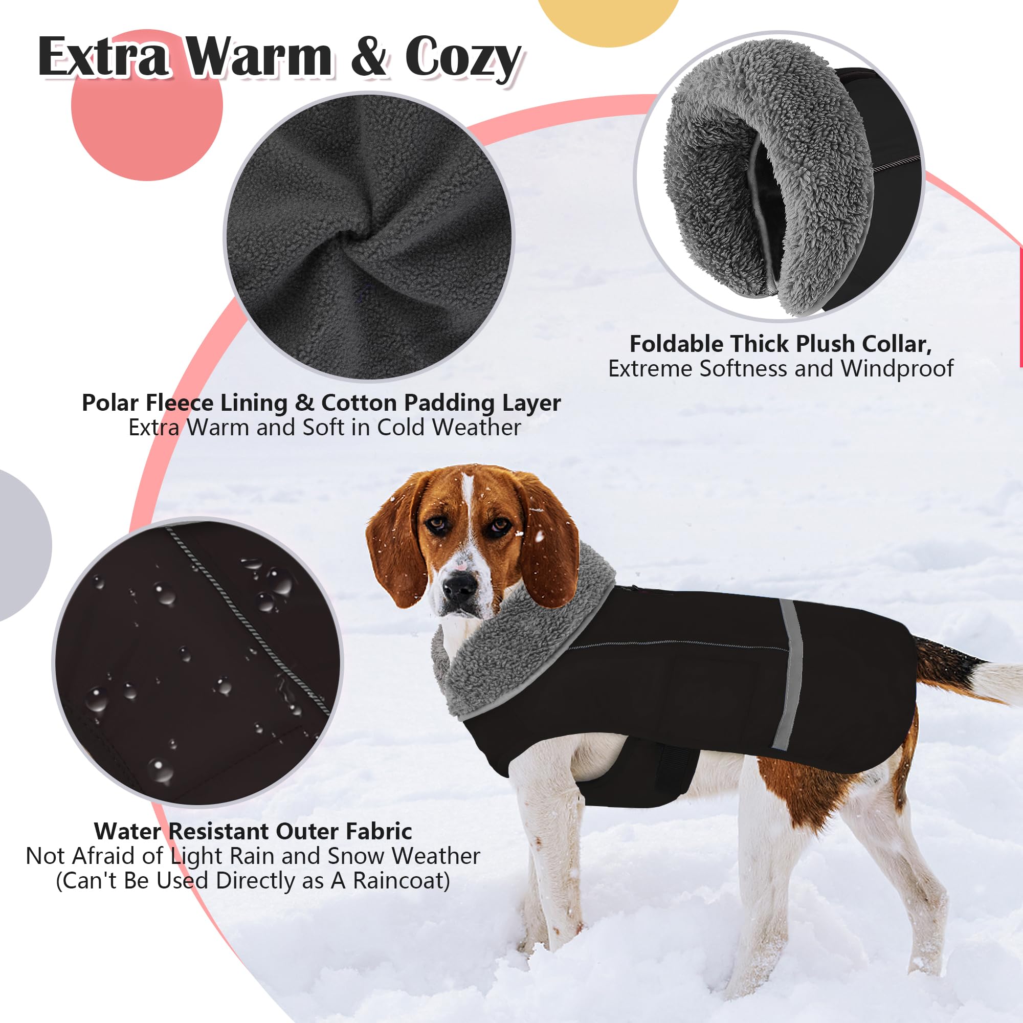 Dogcheer Warm Dog Coat, Waterproof Dog Jacket Winter Coat Turtleneck Windproof Pet Cold Weather Coats, Reflective Adjustable Dog Snow Jacket Fleece Sweater For Small Medium Large Dogs -Red M
