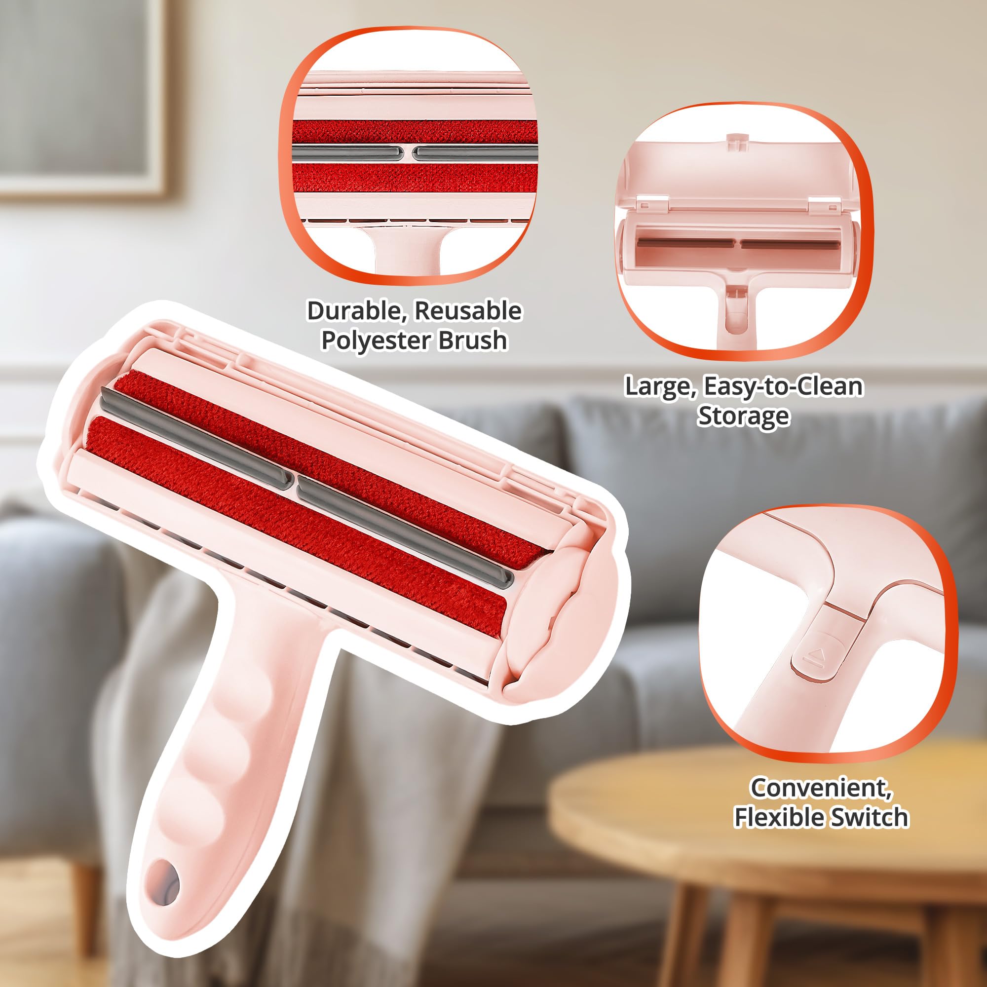 Grenty Pet Hair Removal Tool And Lint Roller, Reusable Cat And Dog Roller Hair Remover For Couch, Bed - Portable, Upgraded Multi