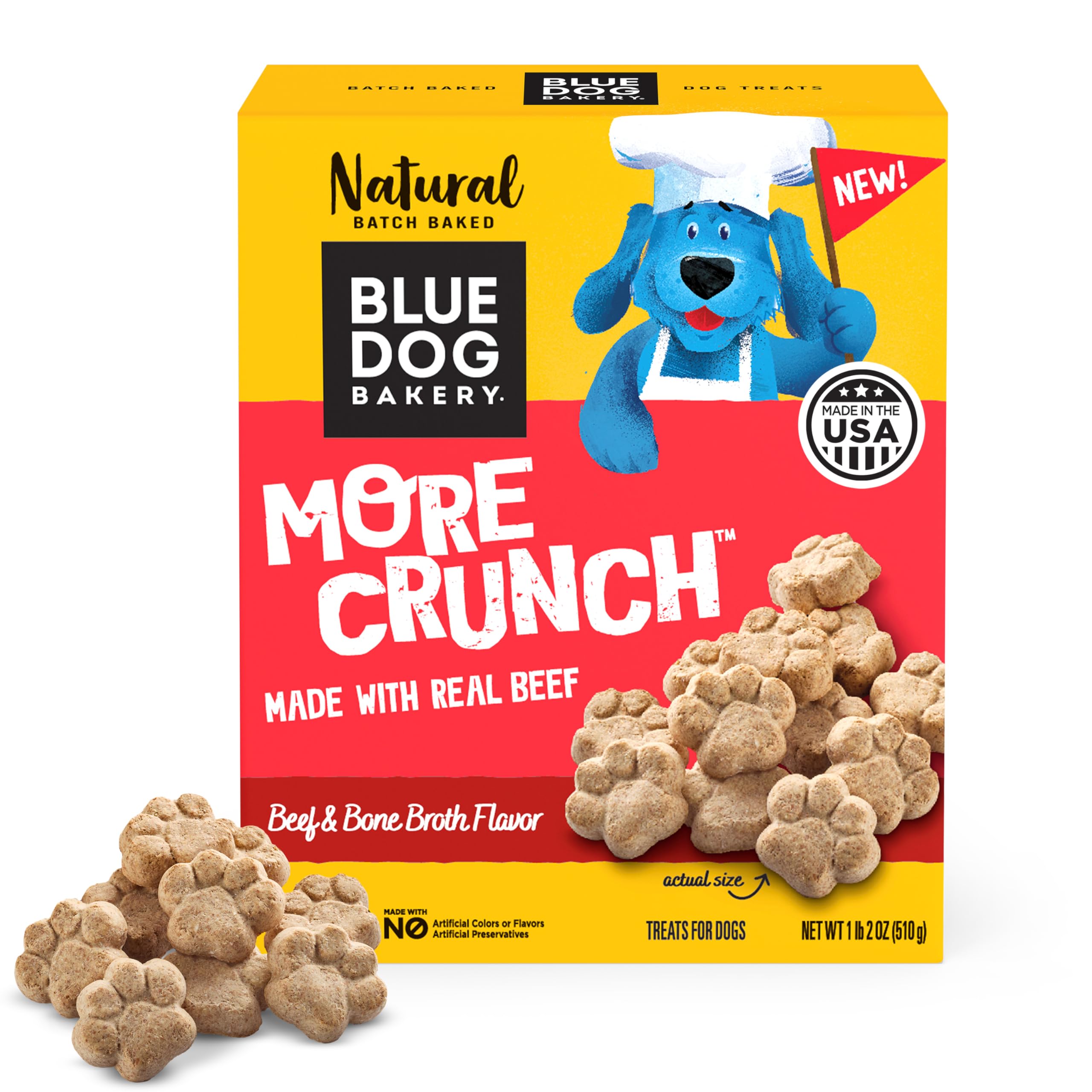Blue Dog Bakery More Crunch Medium Beef & Bone Broth Dog Treats, Dog Biscuits for Large Breeds, Healthy Treats, All Natural, 18 