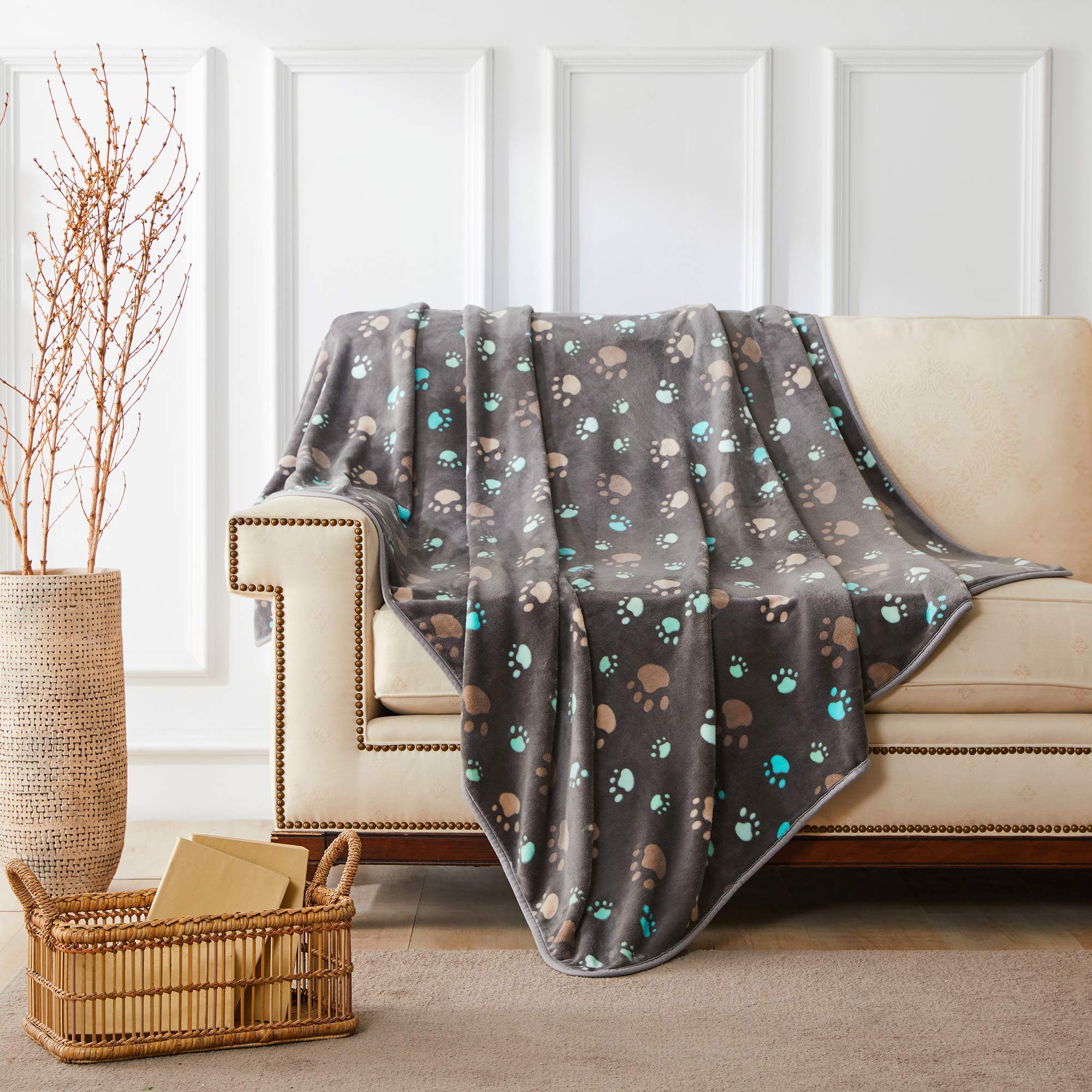 Allisandro Luxurious Dog Blanket, 350 GSM Super Fuzzy Microplush Fleece Pet Blankets for Small Medium Large Dogs and Cats, Blue