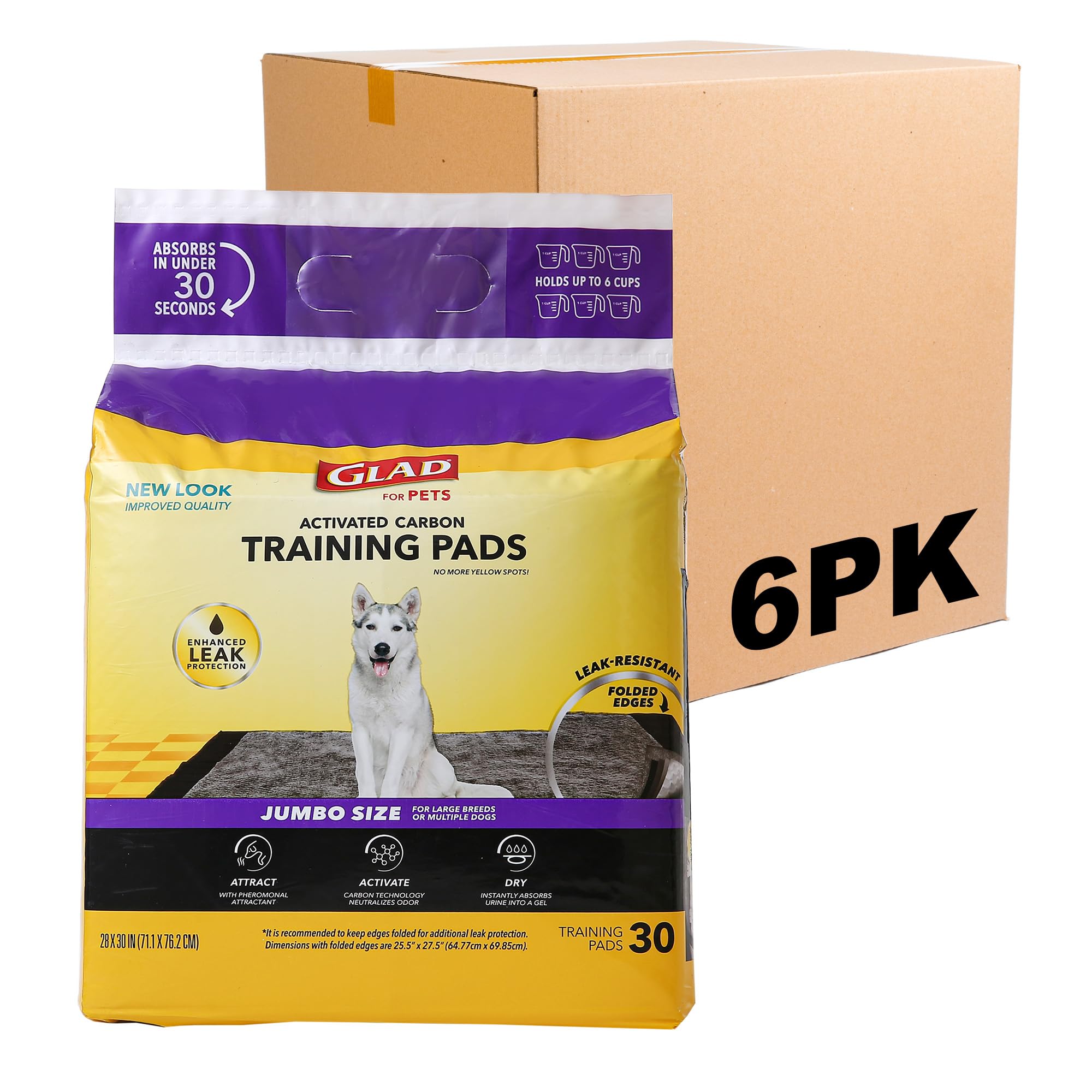 Glad Charcoal Puppy Pads - JUMBO-SIZE, Absorbent Training Pads, 180 Count, Model FF8882PCS6, Neutralizes Urine Instantly