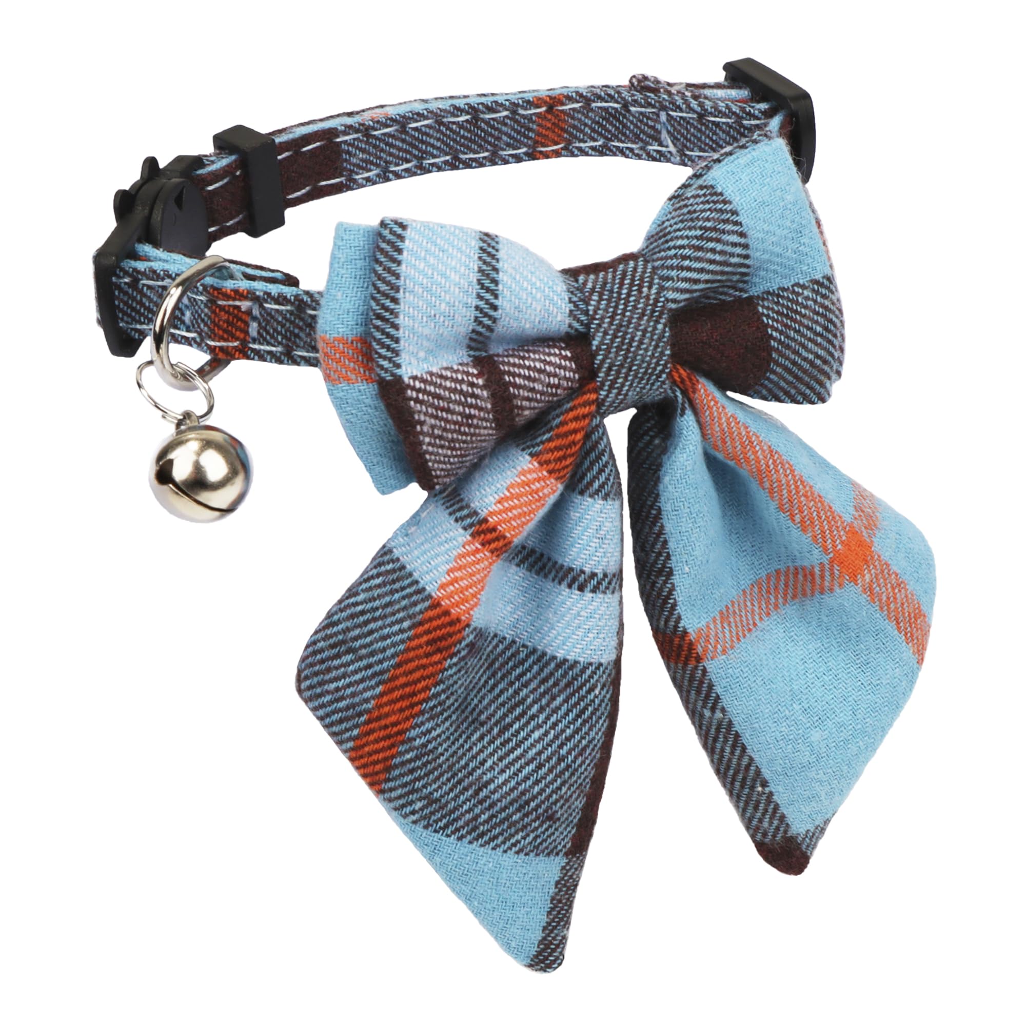 Adoggygo Plaid Cat Collars With Removable Bow Tie Bell, 2 Pack Beige Blue Plaid Kitten Bow Collar For Cats Kittens