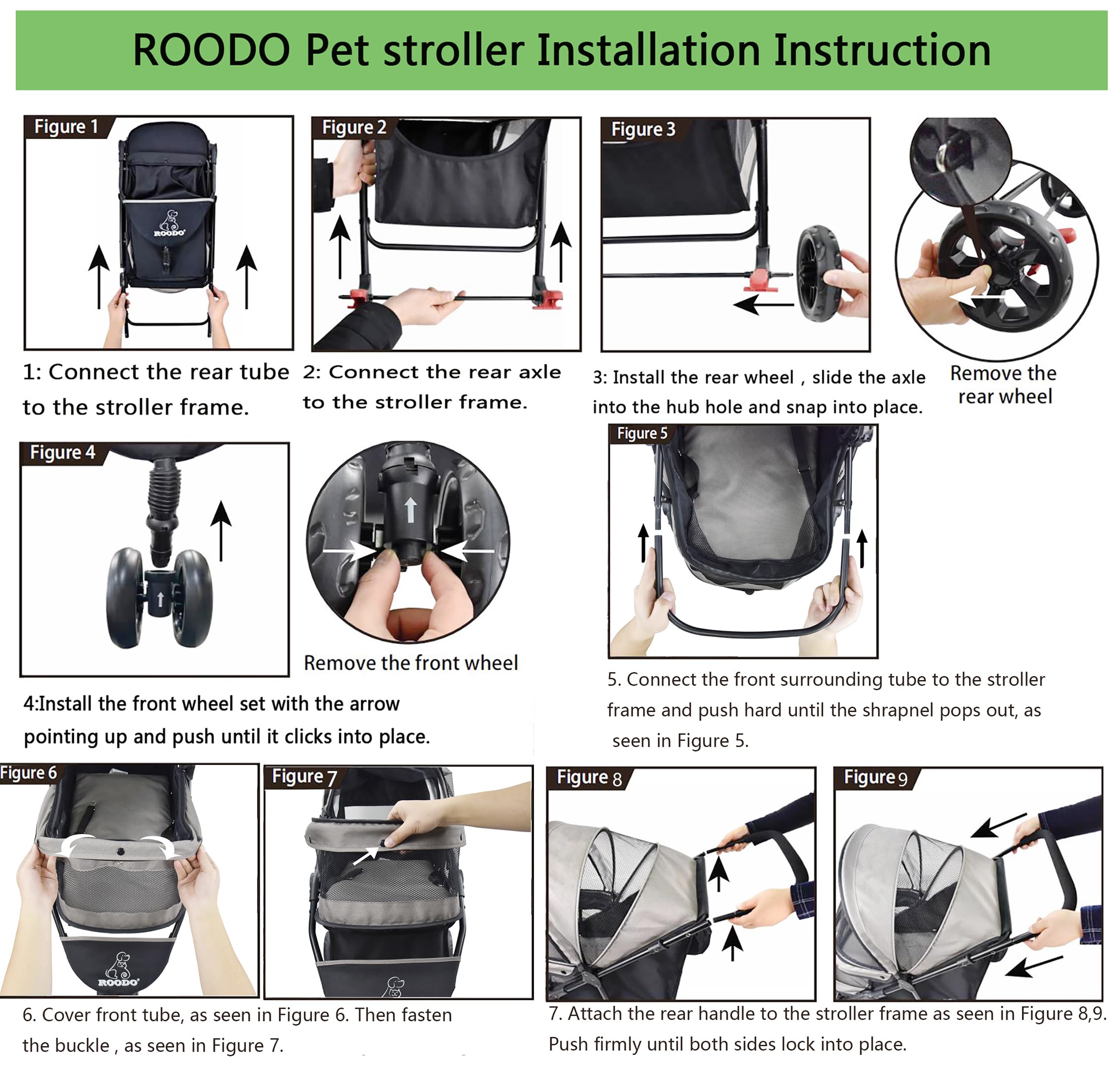 Roodo Escort 3 Wheel Dog Cat Pet Stroller For Small/Medium Dogs Cats Best Lightweight Foldable Portable Compact Jogger Travel Al