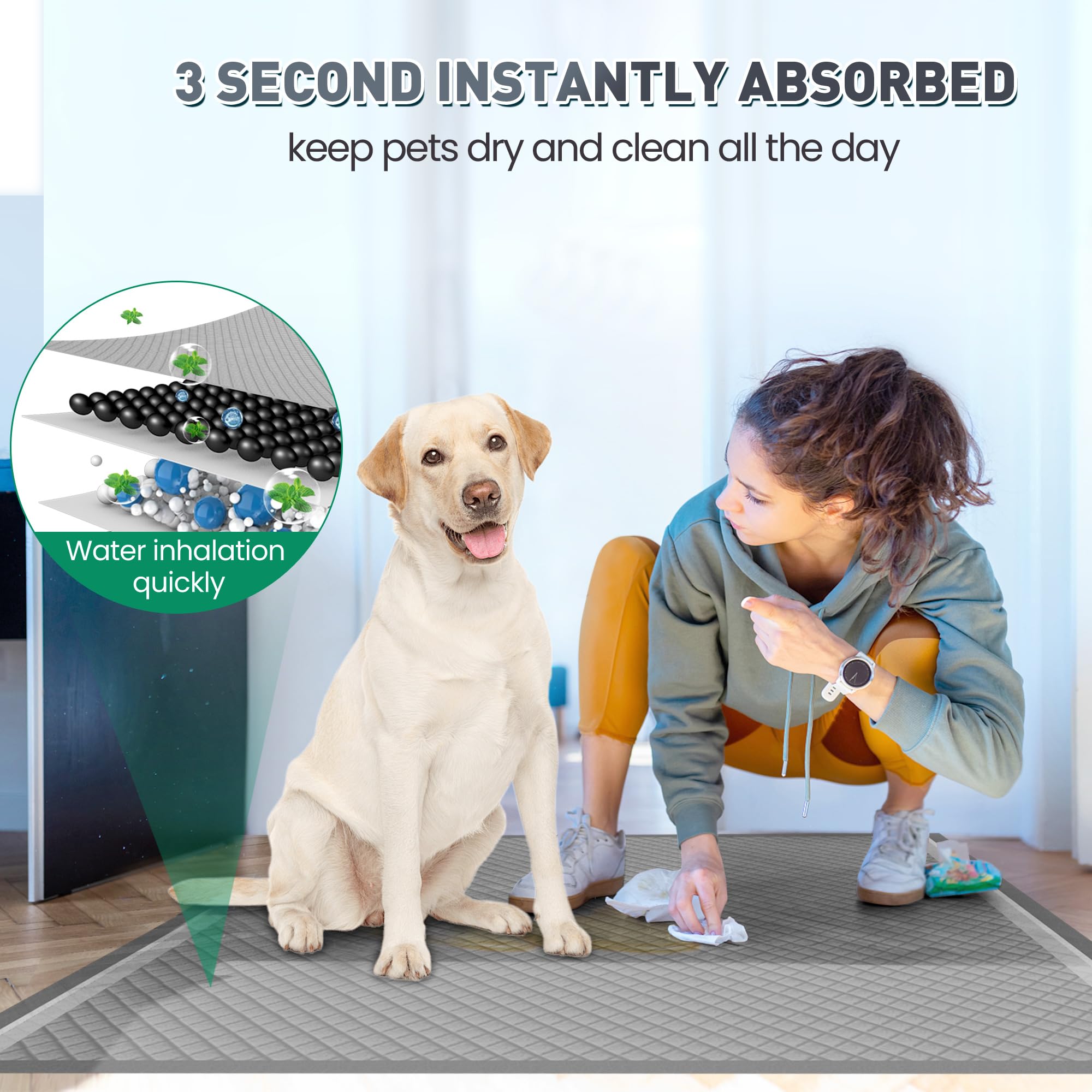36x36 Activated Charcoal Pee Pads for Dogs , 32 Count, Extra Large, Super Absorbent, Leakproof and Odor Resistant, Disposable Pu
