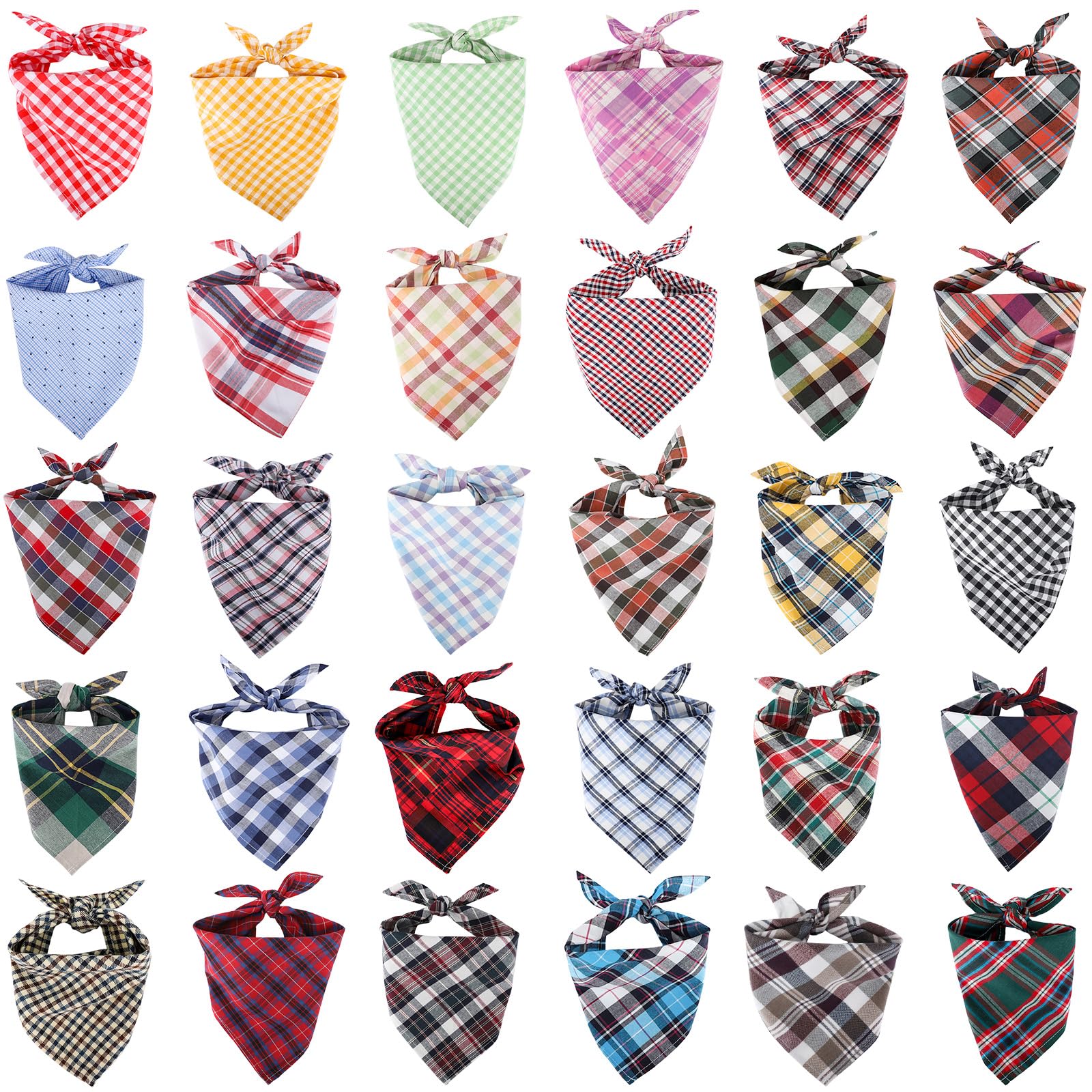 Segarty 30 Pack Pet Scarf, 22.8''X15.7'' Washable Triangle Plaid Bibs Dog Bandanas Accessories Bulk For Small Medium Dogs Cats L