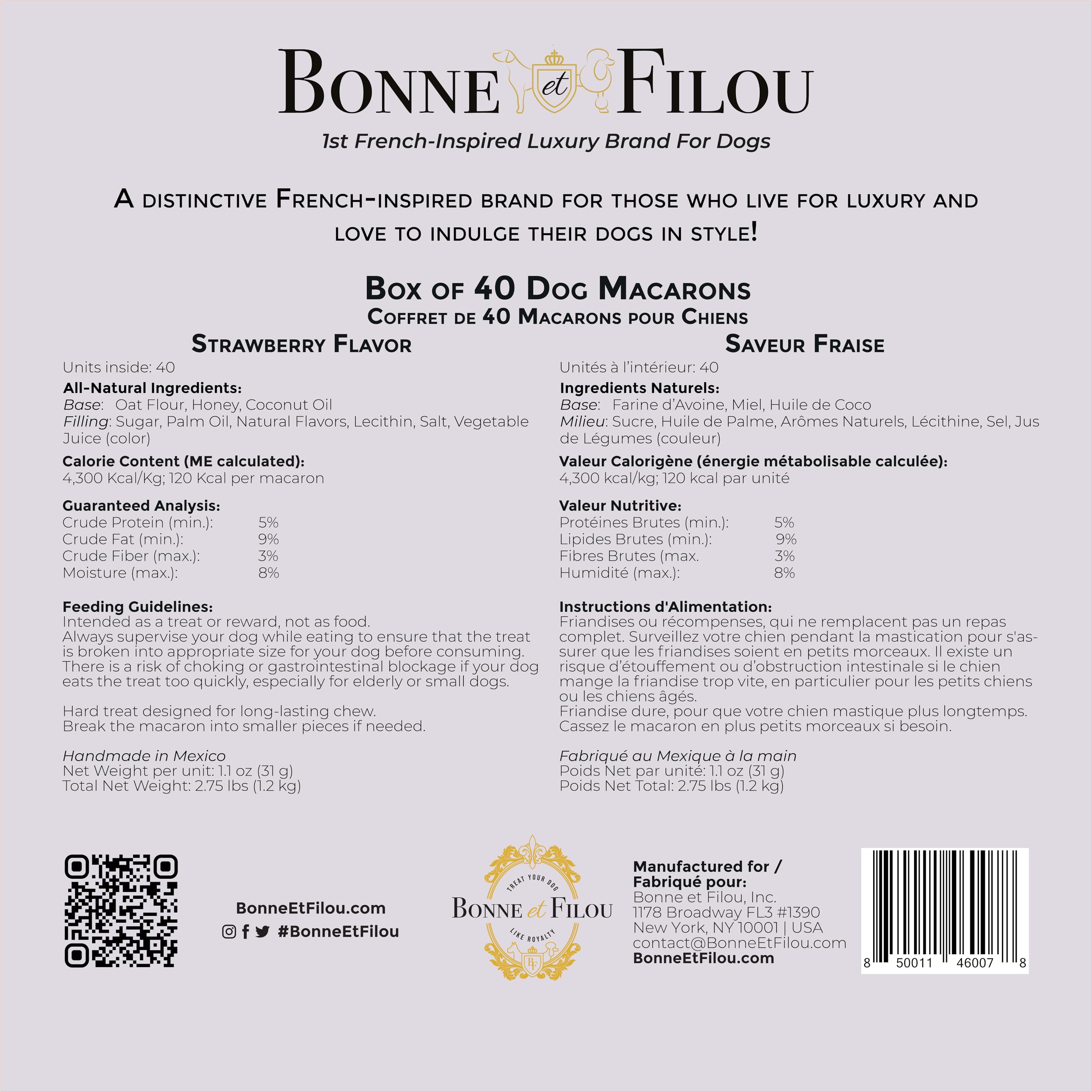 Bonne et Filou Dog Treats Strawberry Cupcakes - Gourmet Macaron Cakes, 40 Count Bulk Pack - Healthy & Delicious Human Grade Snac