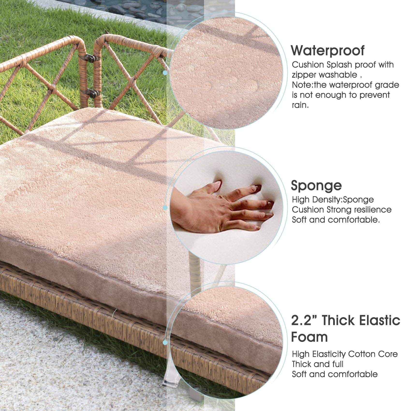 Otair Outdoor Wicker Dog Bed - Rattan Sofa with Soft Cushion, Small, Brown Wicker/White Cushion, Model Otair-Dogbed