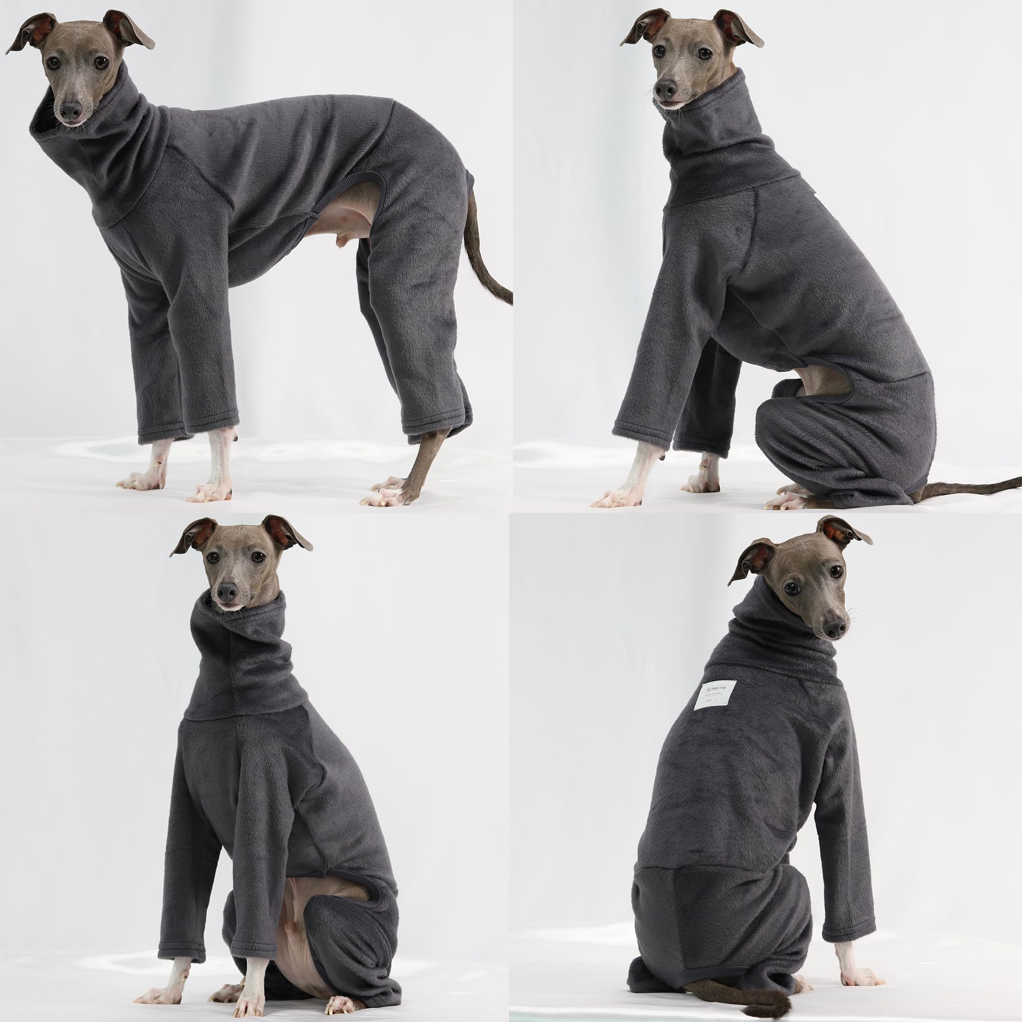 D Doggy Star Italian Greyhound Clothes Sweater Fleece Basic Onesie Whippet For Dog Turtleneck Outfits Coat (L,Flce Charcoal)