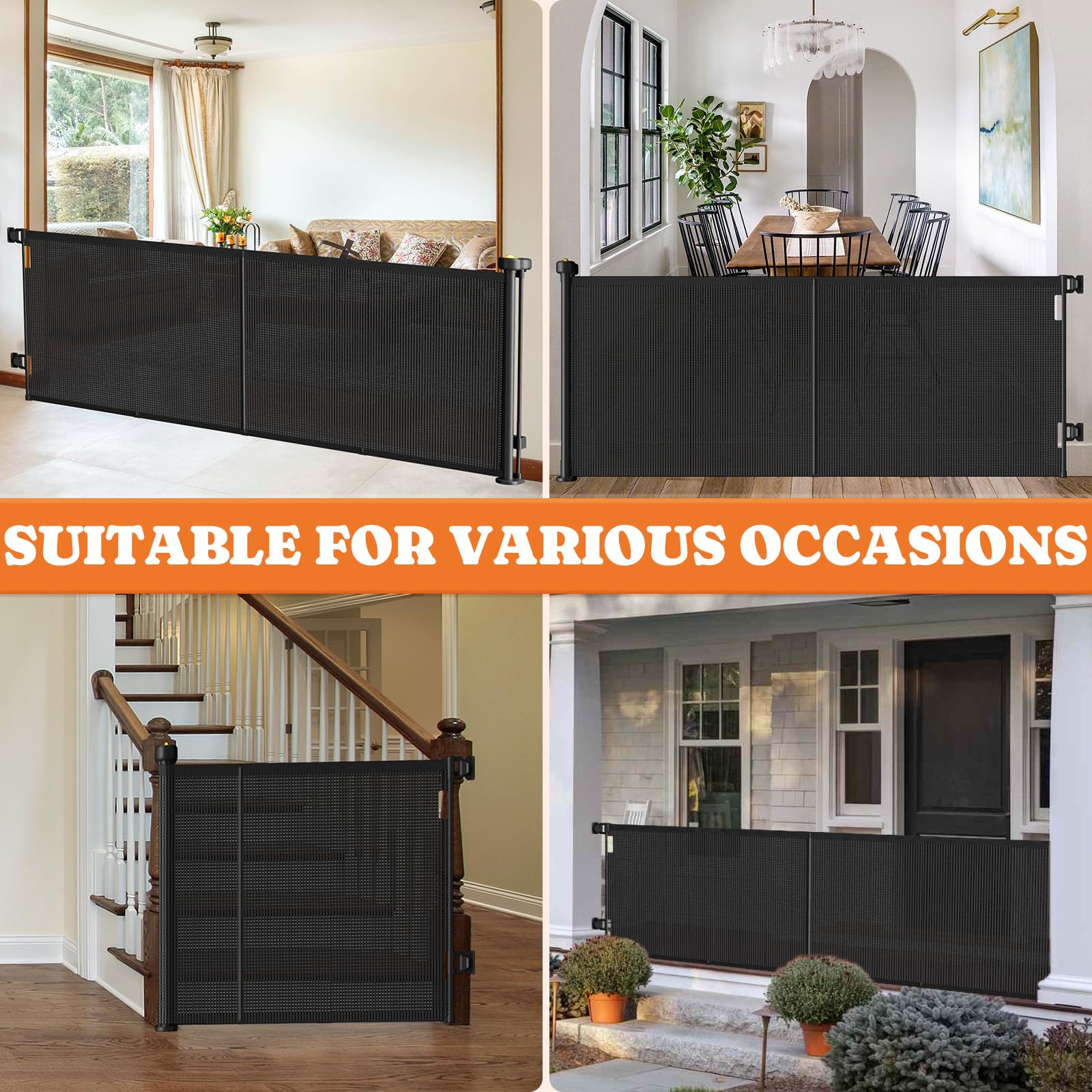 Upgrade Retractable Baby Gates, 35 Tall Extends up to 60 Wide, Mesh Dog Gate Indoor for Stairs, Outdoor Reinforced Pet Gate with