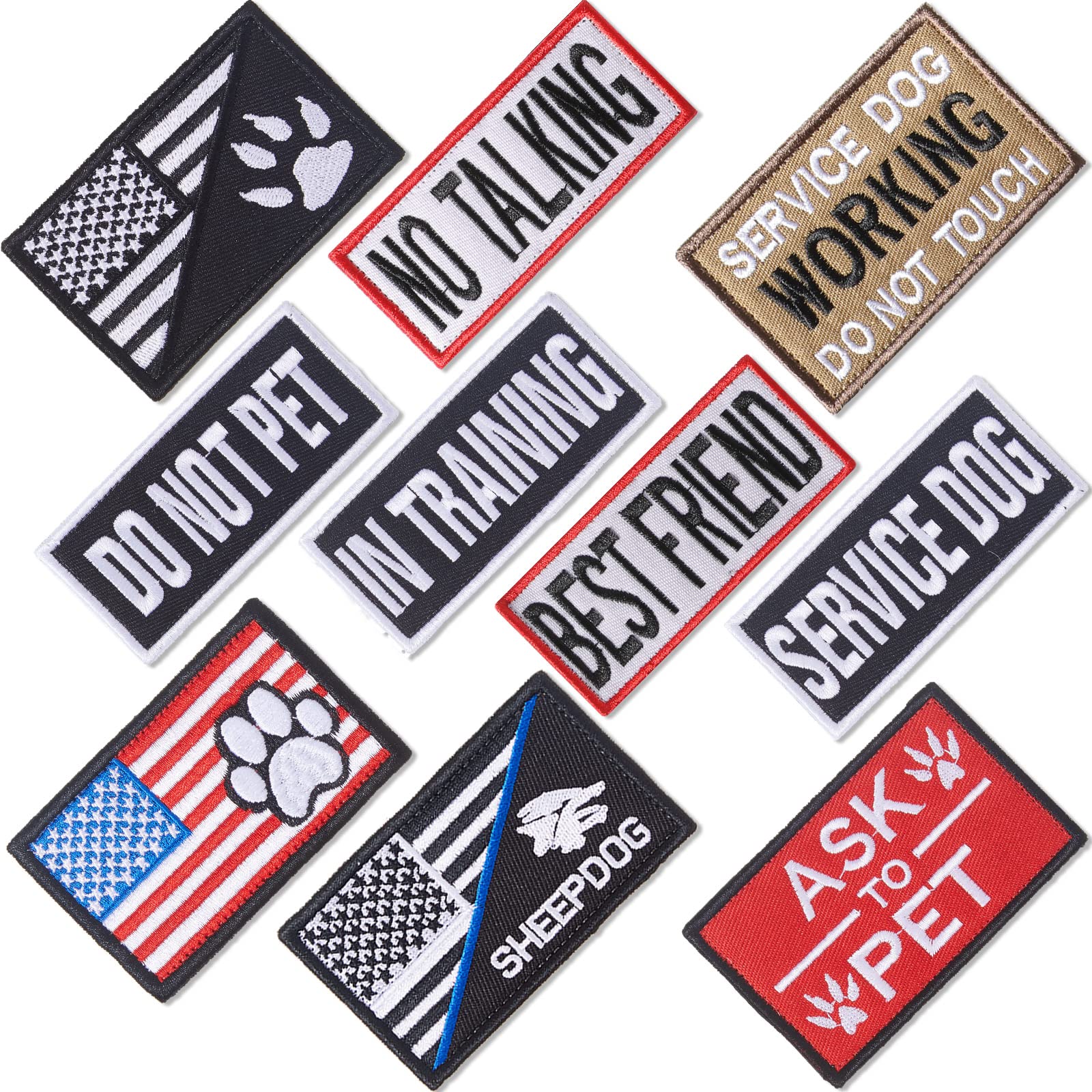 10 Pieces Service Dog Patches Ask To Do Not Pet Patch Vest Removable Tactical Pet In Training Hook And Loop Harness American Fla