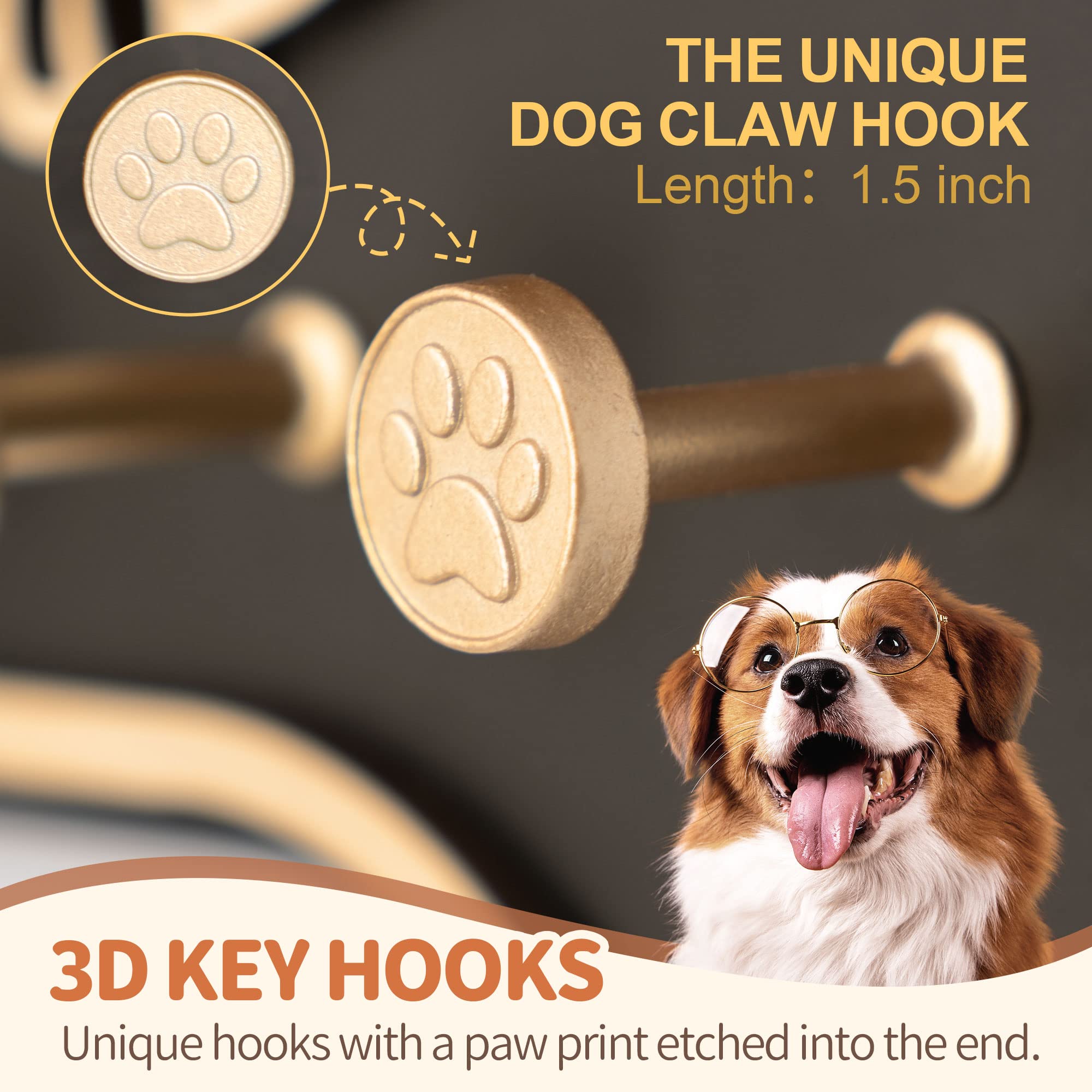 Mtersn Dog Leash Holder For Wall - Decorative Key Organizer And Leash Holder Wall Mount With 5 Dogs Paw Print Hooks For Dogs Lea