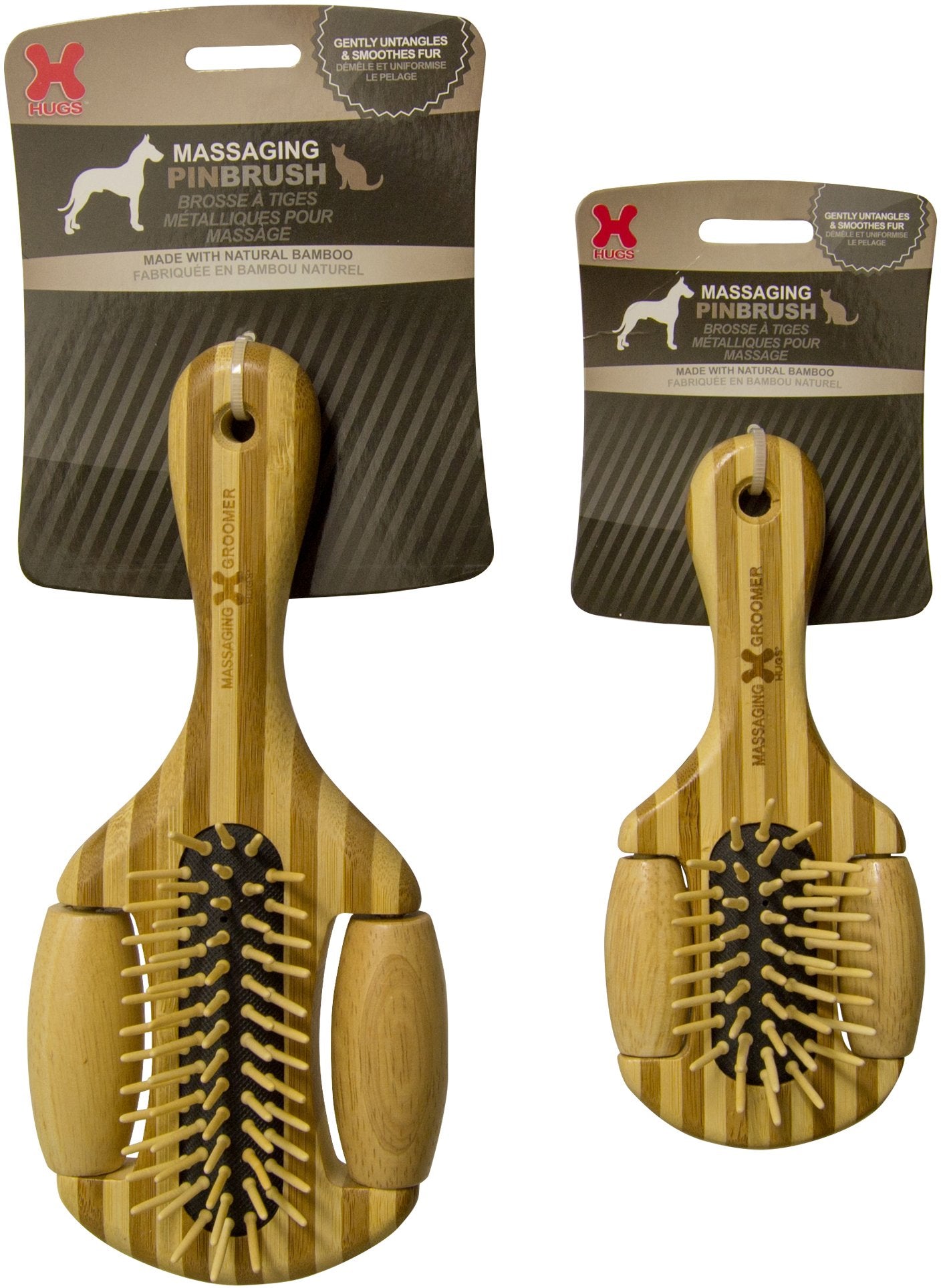 Hugs Pet Products Bamboo Massaging Pin Brush For Pets, Large