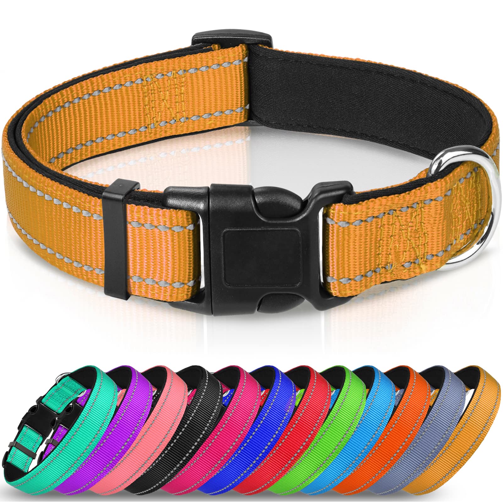 Joytale Reflective Dog Collar,Soft Neoprene Padded Breathable Nylon Pet Collar Adjustable For Large Dogs,Brown,L