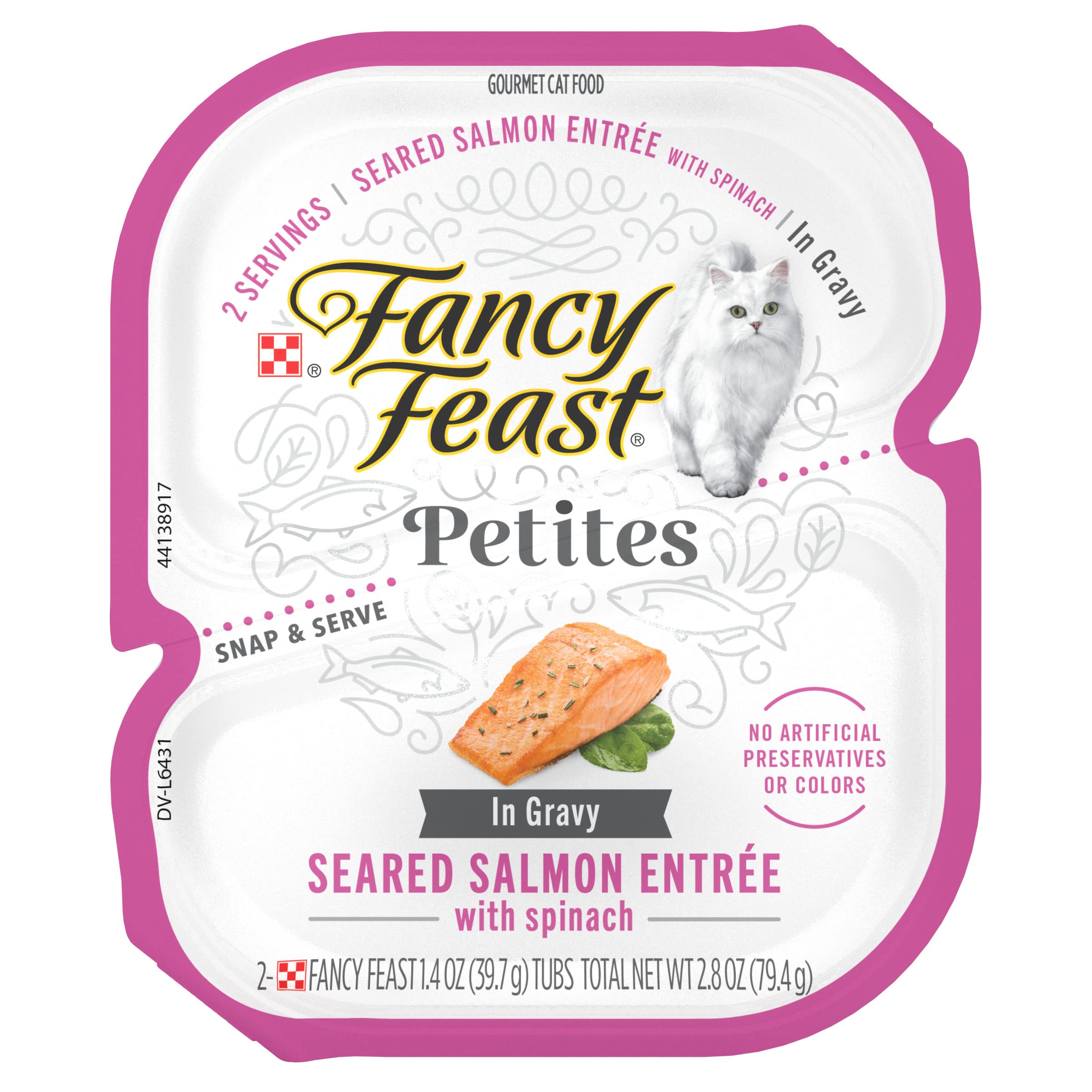 Purina Fancy Feast Gourmet Gravy Wet Cat Food, Petites Seared Salmon With Spinach Entree - (Pack of 12) 2.8 oz. Tubs