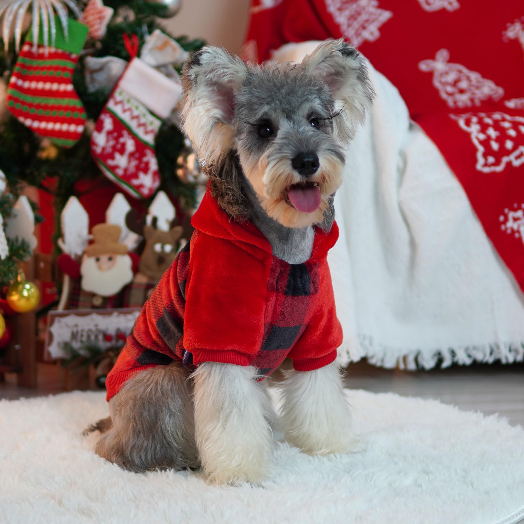Cyeollo Dog Sweater Coat Dog Flannel Sweatshirt Dog Hoodie Puppy Winter Clothes Buffalo Plaid Dog Coats For Small Dogs Pet Appar