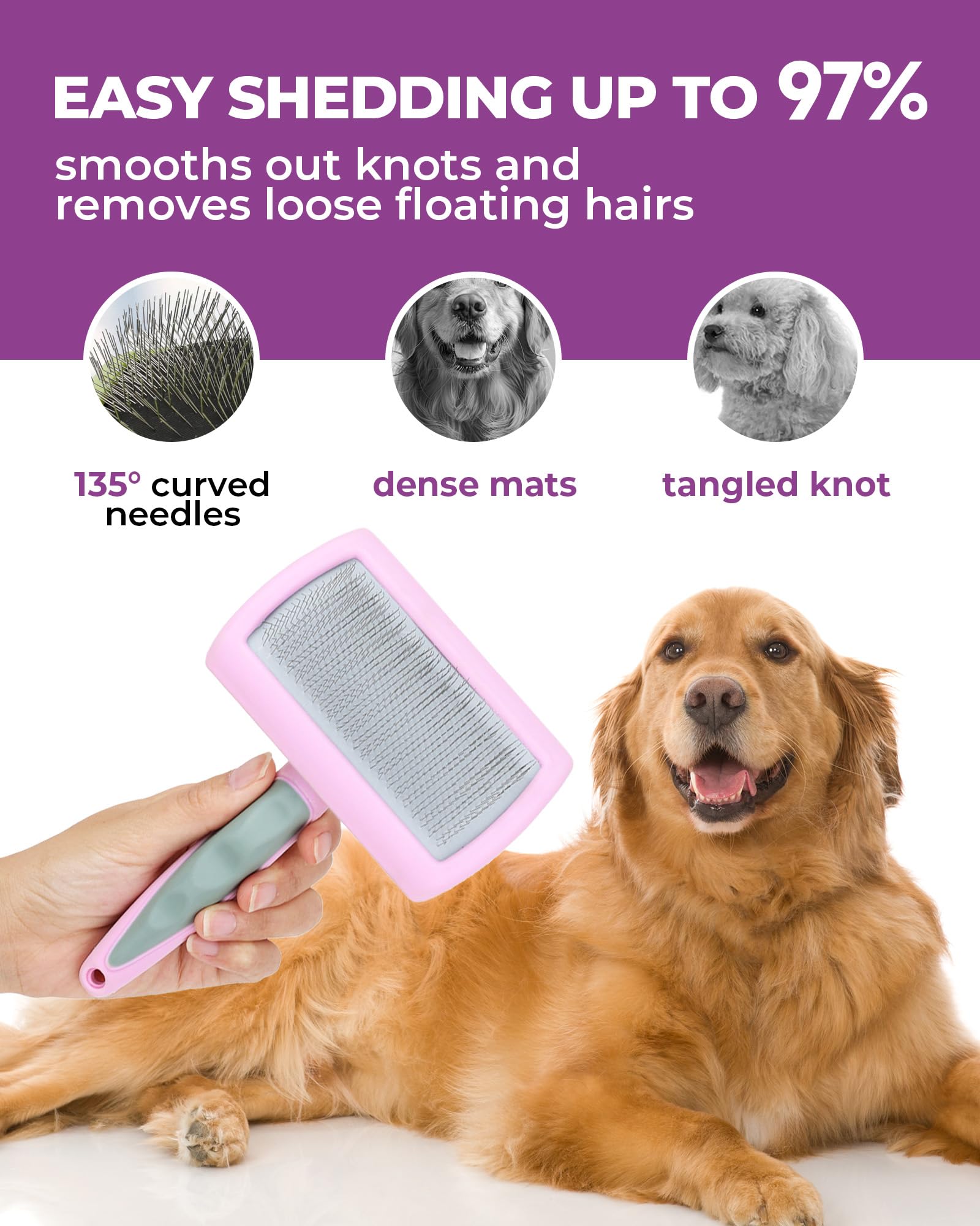 Kueiox Dog Brush For Shedding Grooming,6 Pack Long-Pin Brush Set For Long Haired Dog Cat Goldendoodles Poodles Doodles Purple