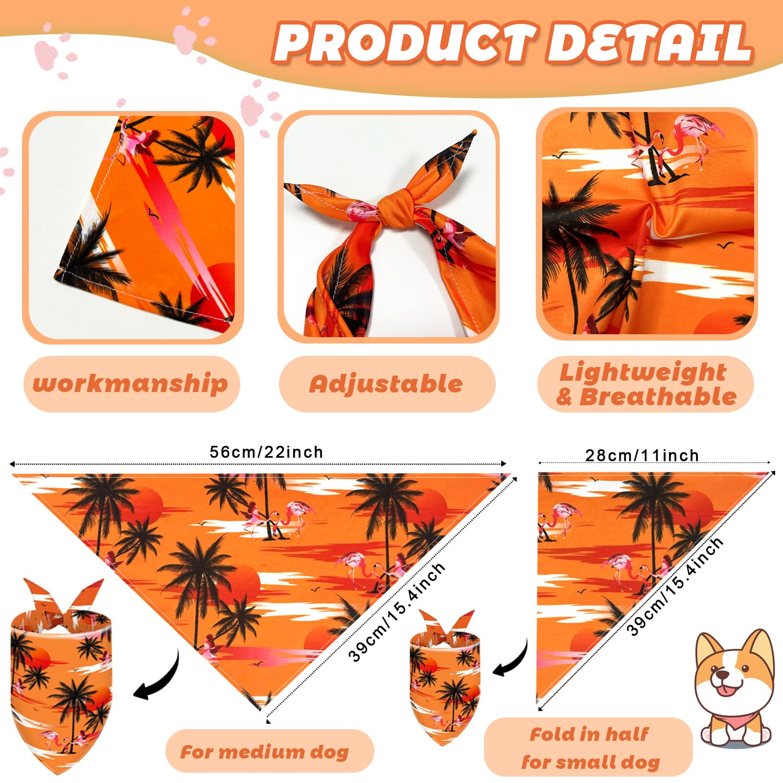 Xpudac 100 Pack Summer Dog Bandanas Bulk Dog Scarf Bibs Adjustable Washable Kerchief With Fruit Flamingo Flower Patten Pet Costu