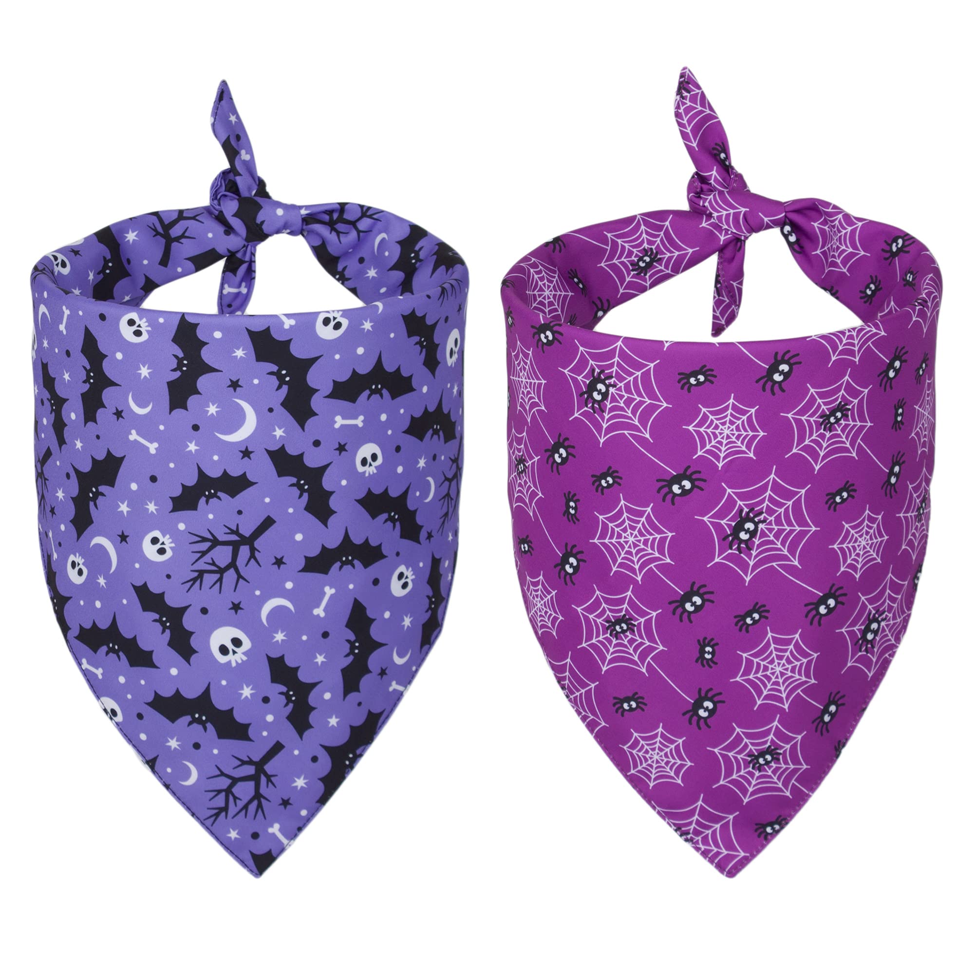 Adoggygo 2 Pack Halloween Dog Bandanas, Reversible Triangle Dog Scarf Accessories Halloween Bandanas For Medium Large Dogs Pets (Large, Halloween-2)