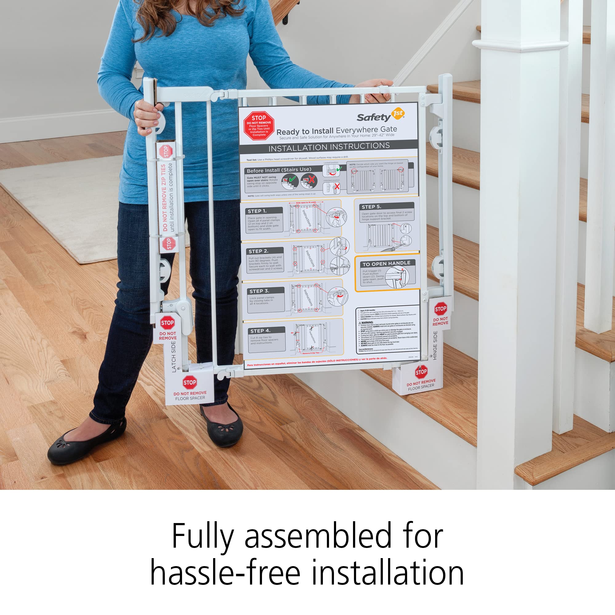 Safety 1St Ready To Install Everywhere Baby Gate, Multi-Use Baby Gate With Door For Doorways, Hallways And Stairs, White