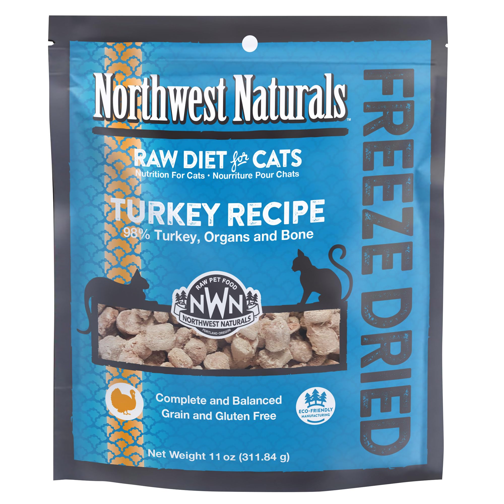 Northwest Naturals Freeze-Dried Turkey Cat & Kitten Food - Bite-Sized Nibbles - Healthy, Limited, Human-Grade Ingredients, All-N