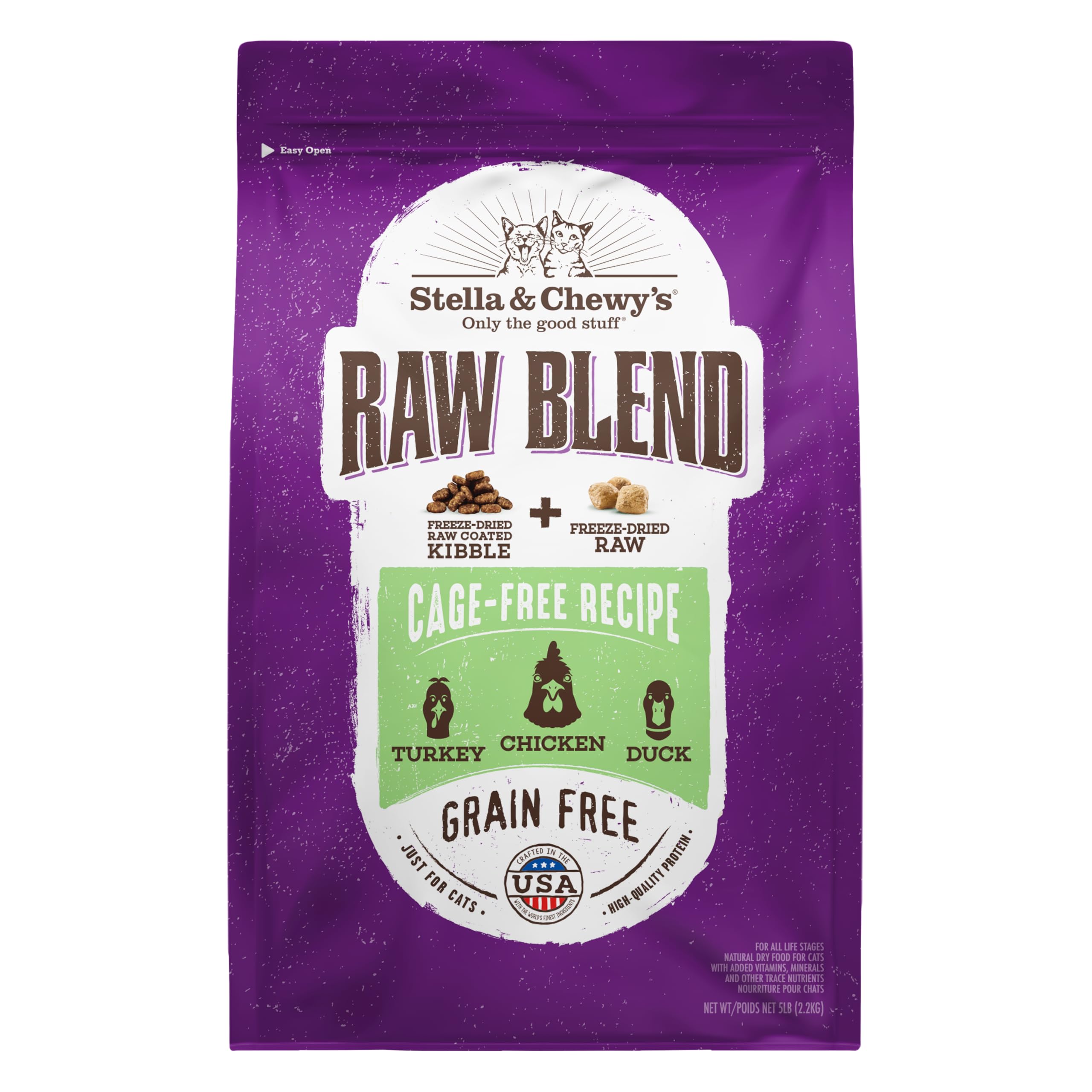Stella & Chewys Raw Blend Premium Kibble Cat Food - Grain Free, Protein Rich Meals - Cage-Free Poultry Recipe - 5 lb. Bag
