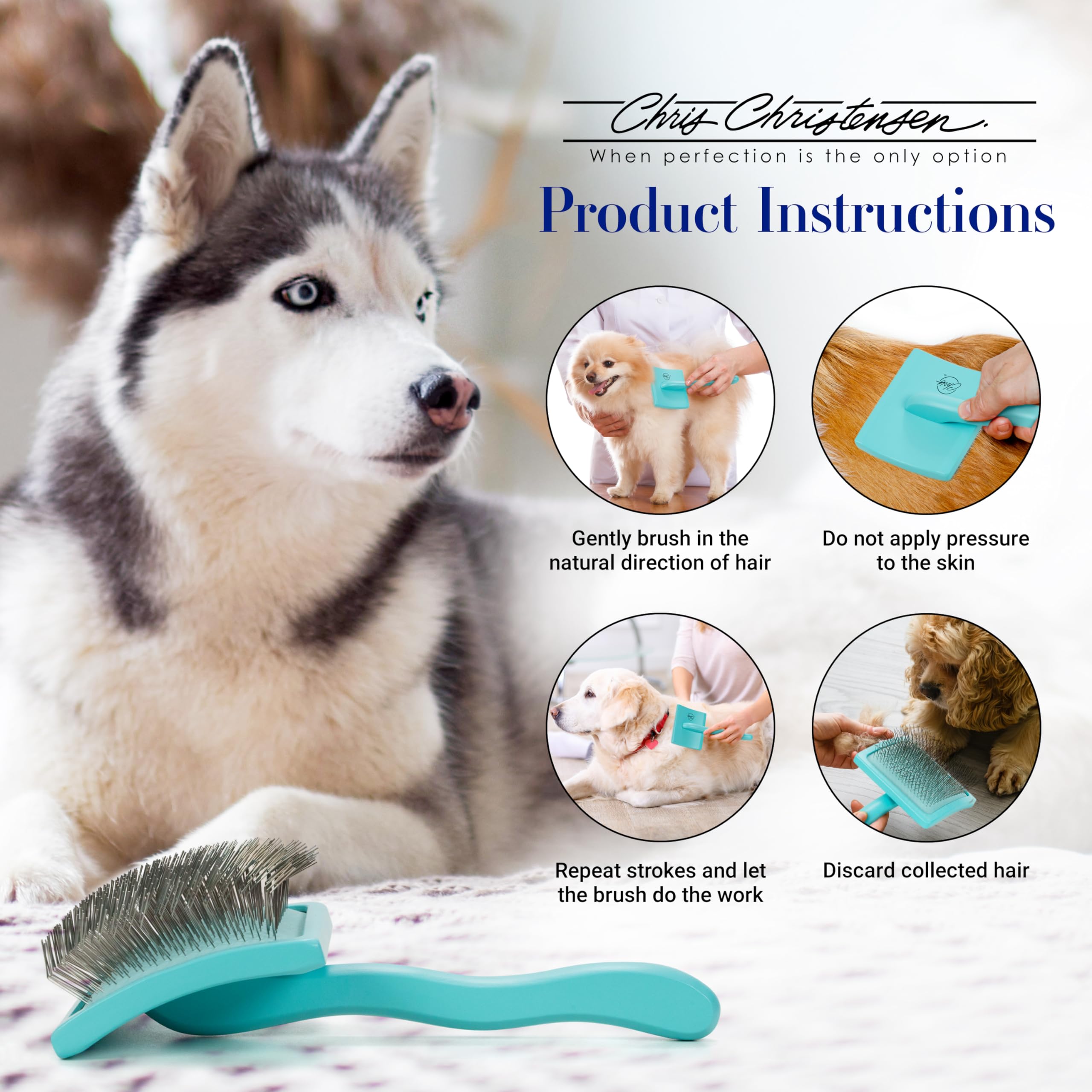 Chris Christensen Slicker Brush for Dogs, Large Teal, Rubber, Ideal for Goldendoodles, Labradoodles, Poodles, Professional Grooming Tool