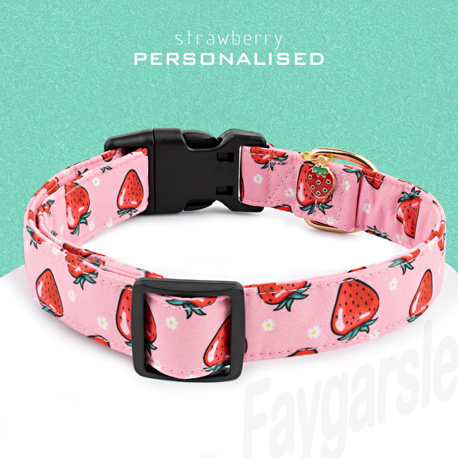 Faygarsle Pink Strawberry Pattern Cotton Dog Collar For Small, Medium, Large Boys Girls Dogs L