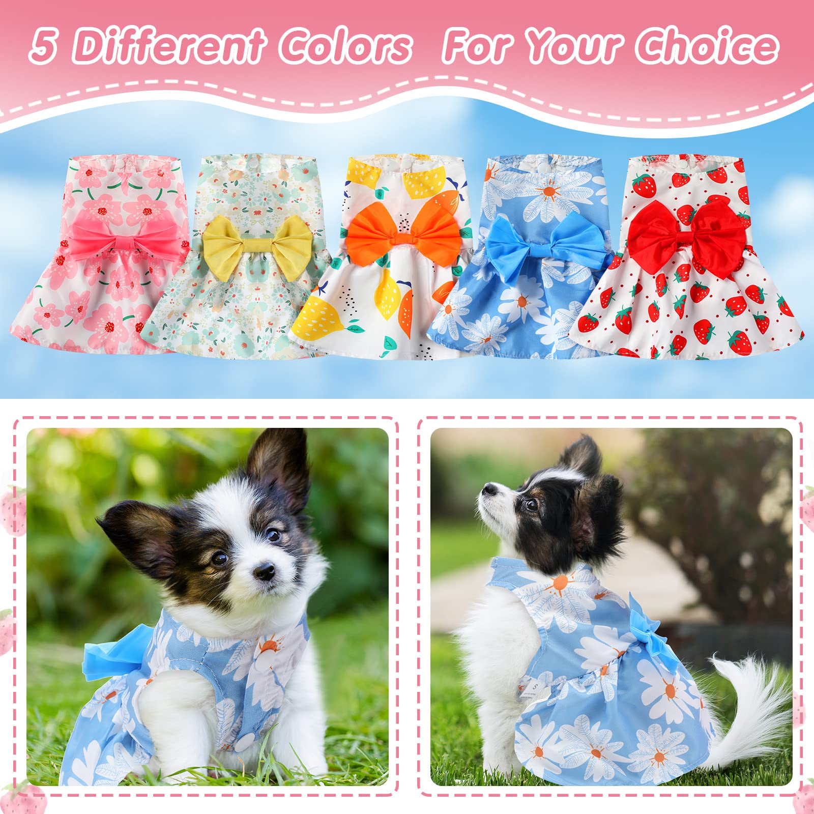 5 Pieces Dog Clothes Girl Dog Dresses Small Floral Puppy Dresses Pet Cat Princess Bowknot Clothes Cute Puppy Summer Outfits For Yorkie Female Cat Small Pets, 5 Styles(Cute Style,X Large)